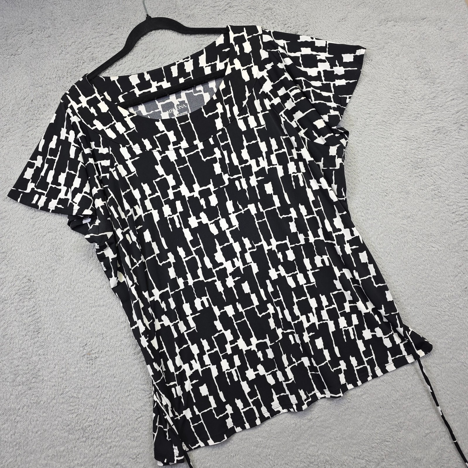 Merona Top Womens Plus 2X Black Abstract Tie Shirt Boho Career Blouse Office