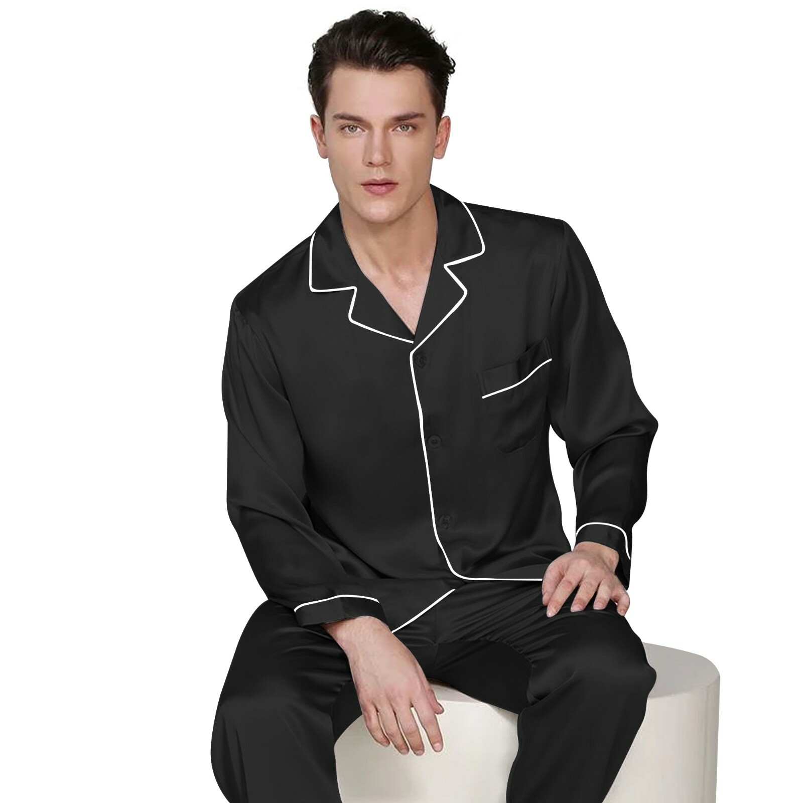 Mens Silk Satin Pajama Set – Top and Bottom ** Great Gift Idea **