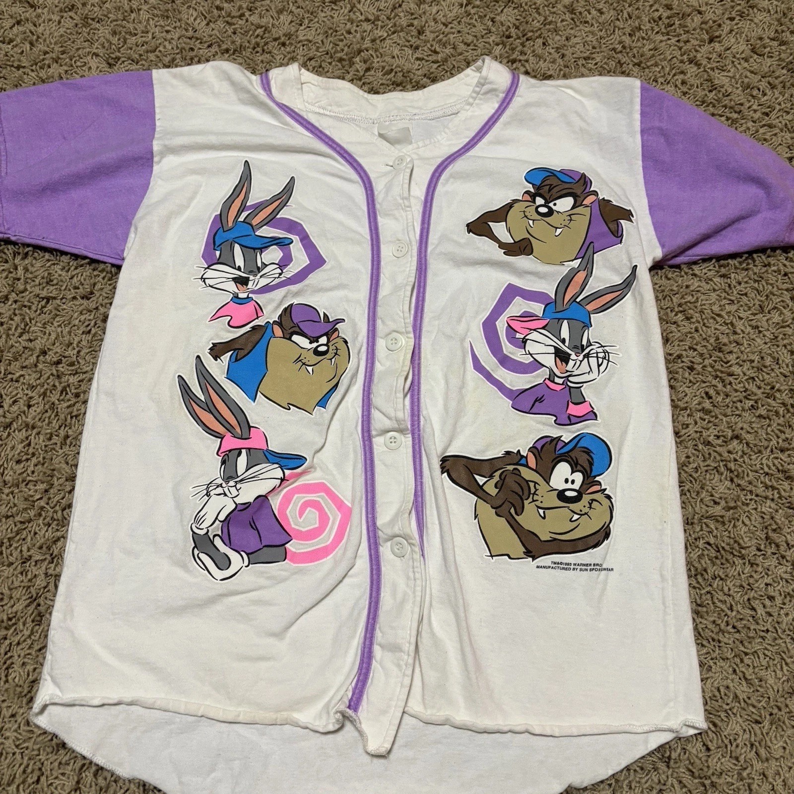Vintage 1990s Looney Tunes Baseball Jersey Bugs Bunny Taz