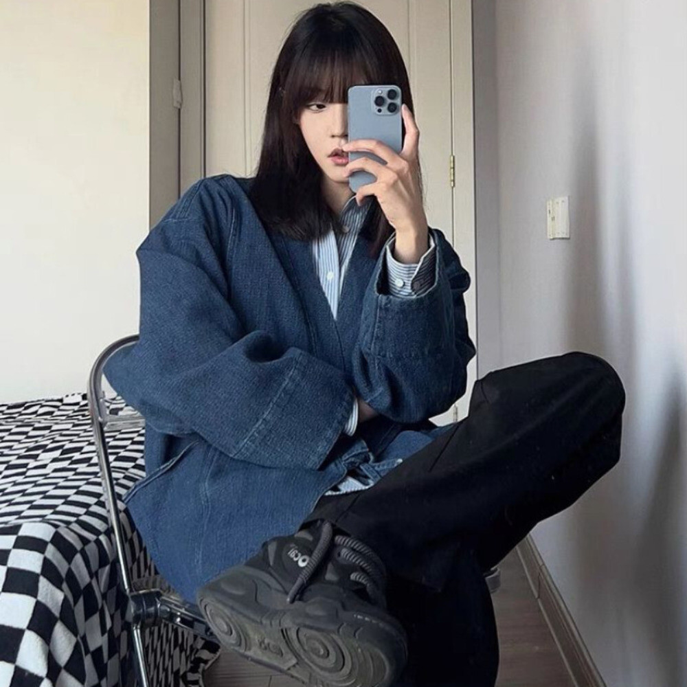 Unisex Adult Casual Denim Kimono Cardigan Jacket Loose Haori Outwear Coat Summer
