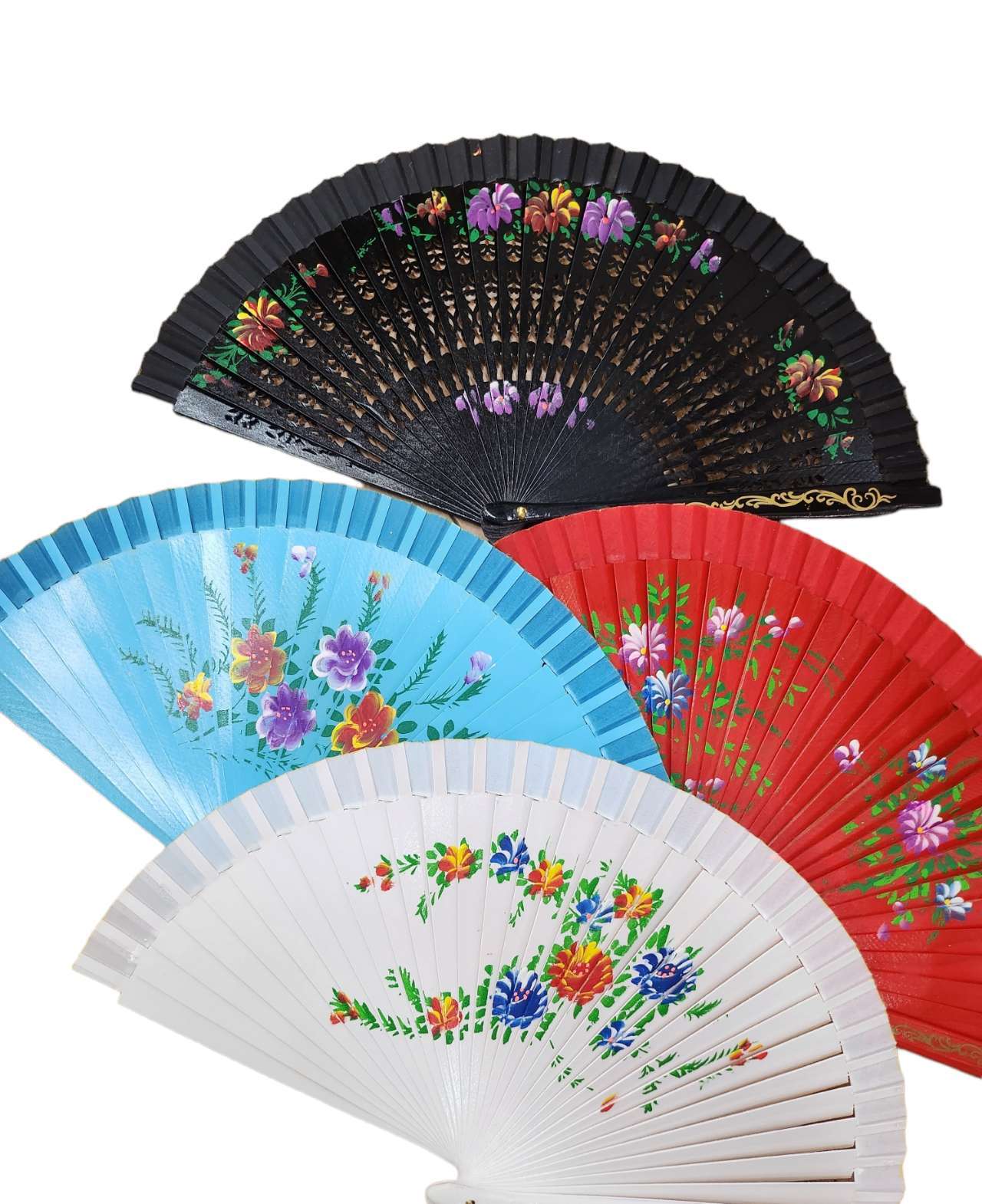 Vintage Inspired Spanish double Side Folding Bridgerton party Wood Fan for Her