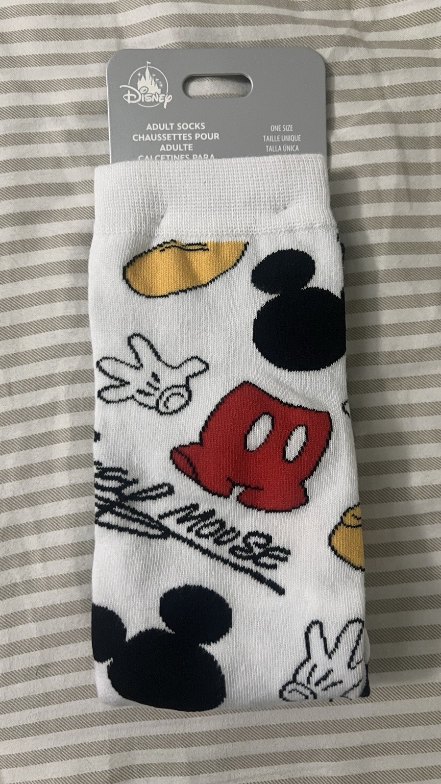 Disney Mickey Mouse Unisex Adult Crew Socks One Size Cotton Blend 1 Pair