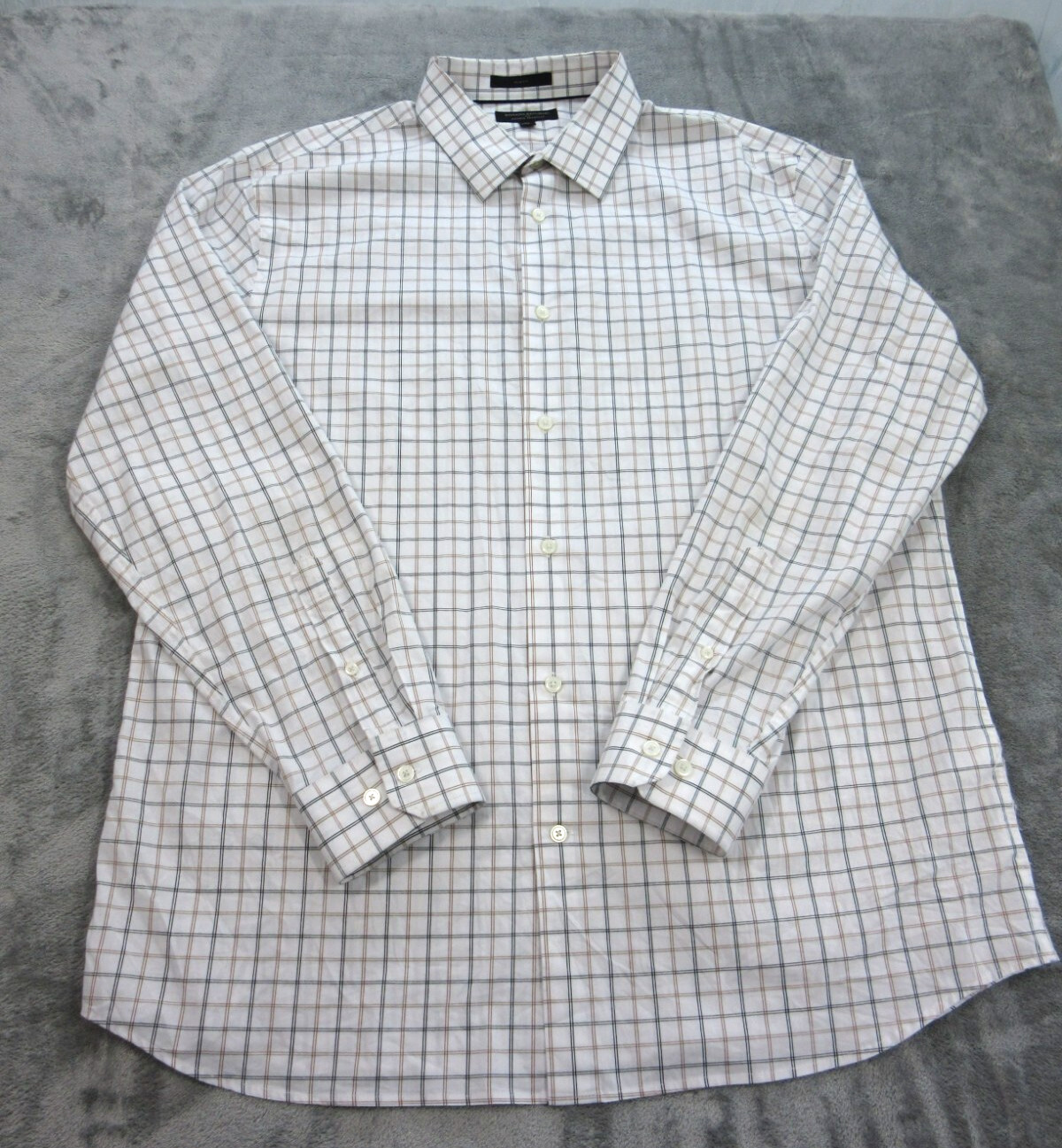 Banana Republic Shirt Mens XL Slim Fit Wrinkle Resistant Plaid Beige White