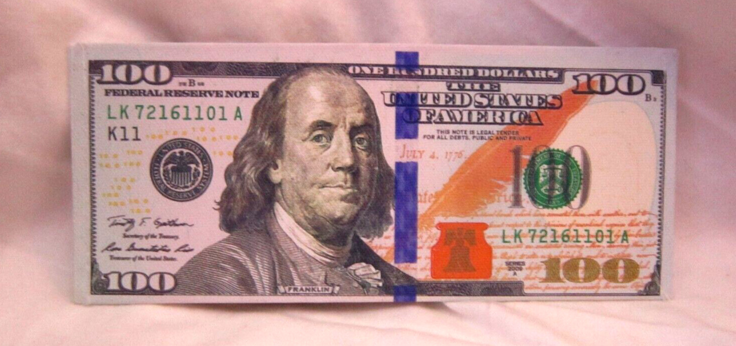 7.75″ Long Opened $100 Bill Wallet to hold your money! Party Favor!Looks Real!