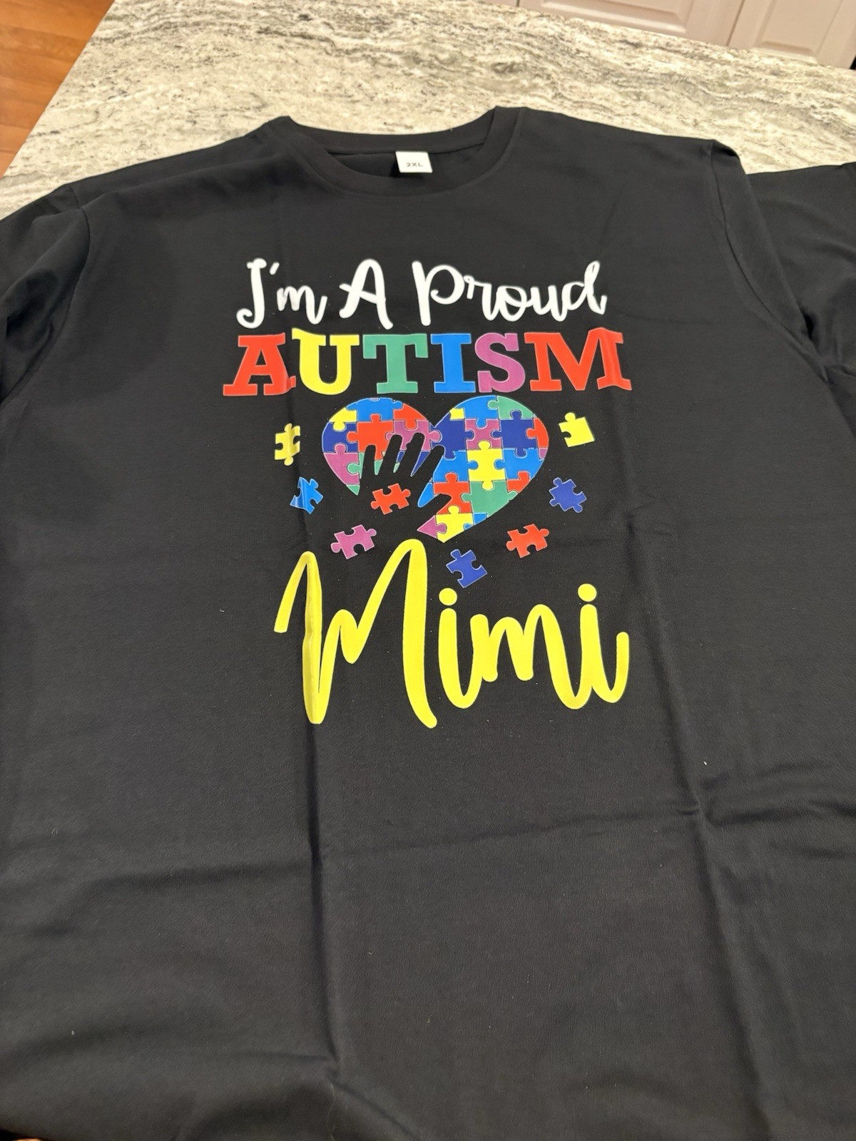 Autism Awareness Mimi Graphic Print T-Shirt Black 2XL Crew Neck Short Sleeve
