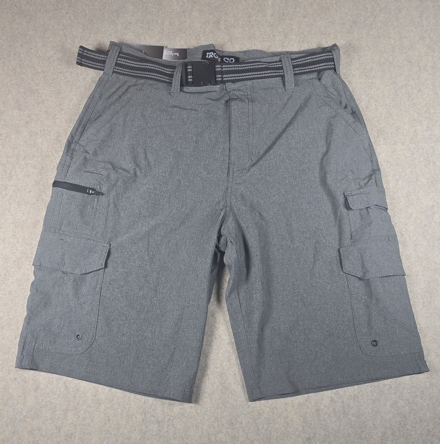 Iron Co. Men’s Hybrid Cargo Shorts Gray Solid Stretch Belted Buckle H427802S