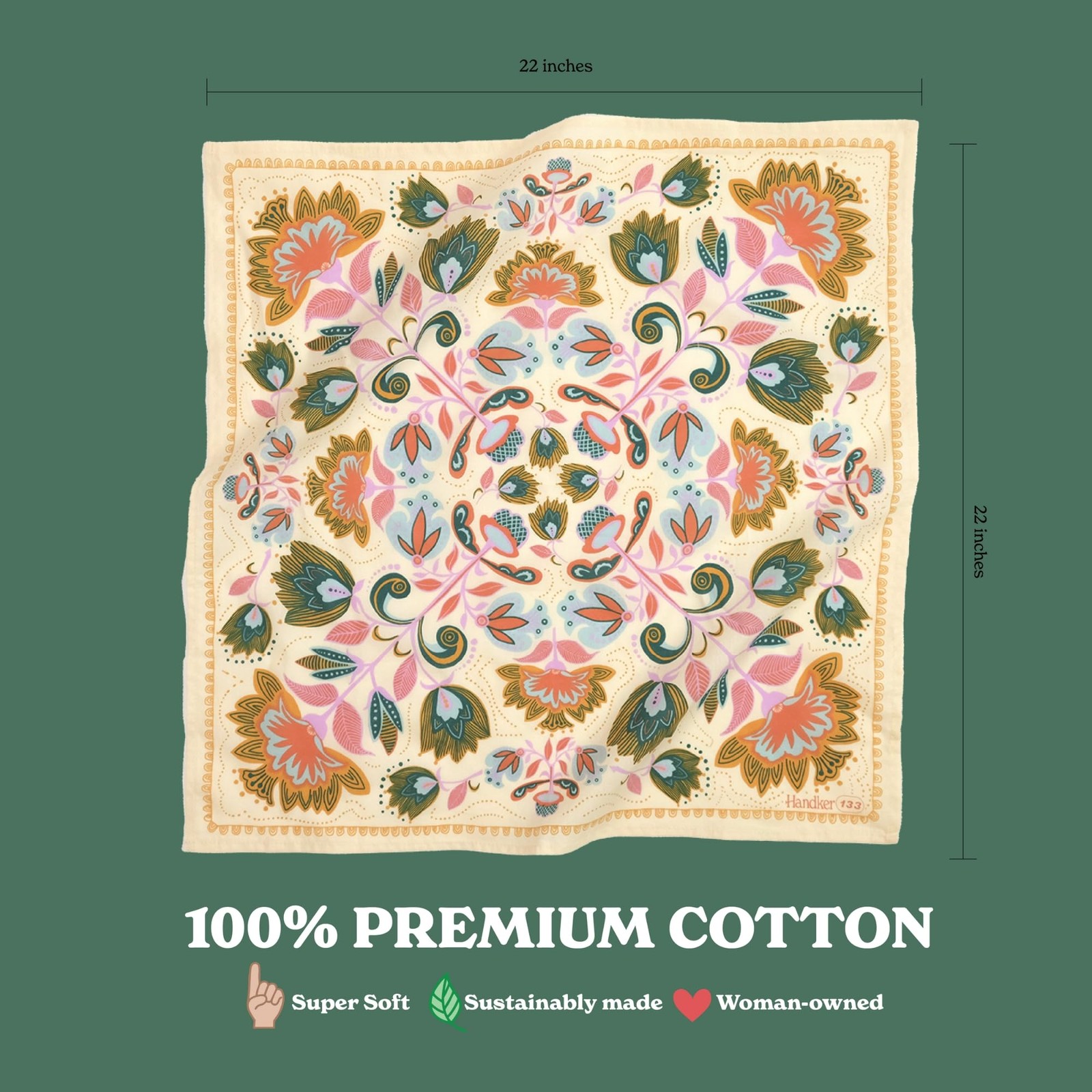 Ingrid Bandana 22”x22 Premium Cotton Bandana for Women & Men – Wearable Multi…