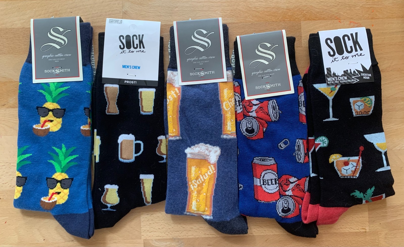 Fun Cocktail and Beer Socks for Men-5 Pairs of Novelty Socks for Men