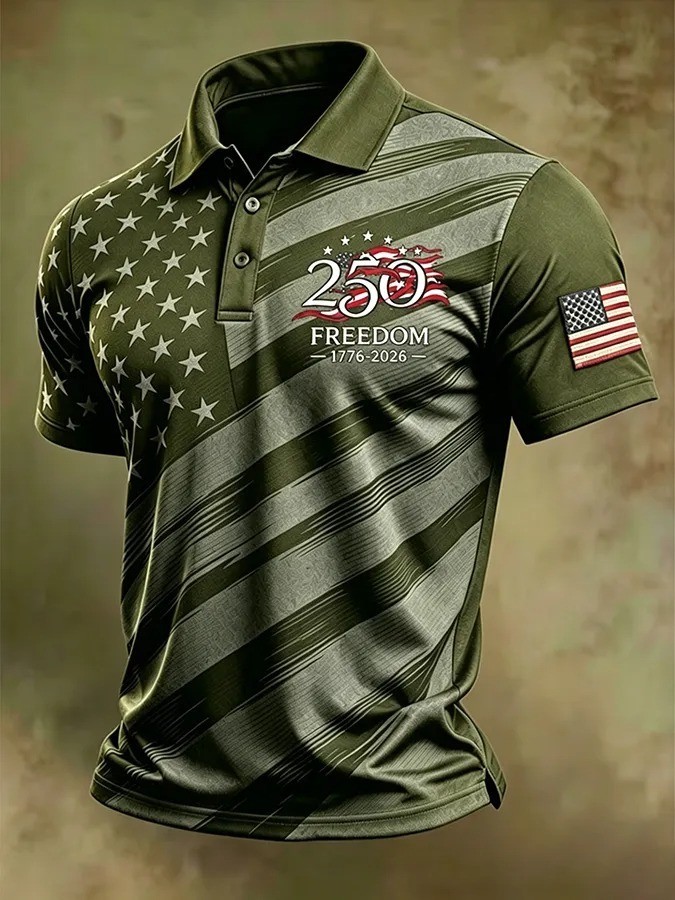 250th Anniversary Polo Shirt 1776-2026, American Flag Polo Men, Patriotic Shirt