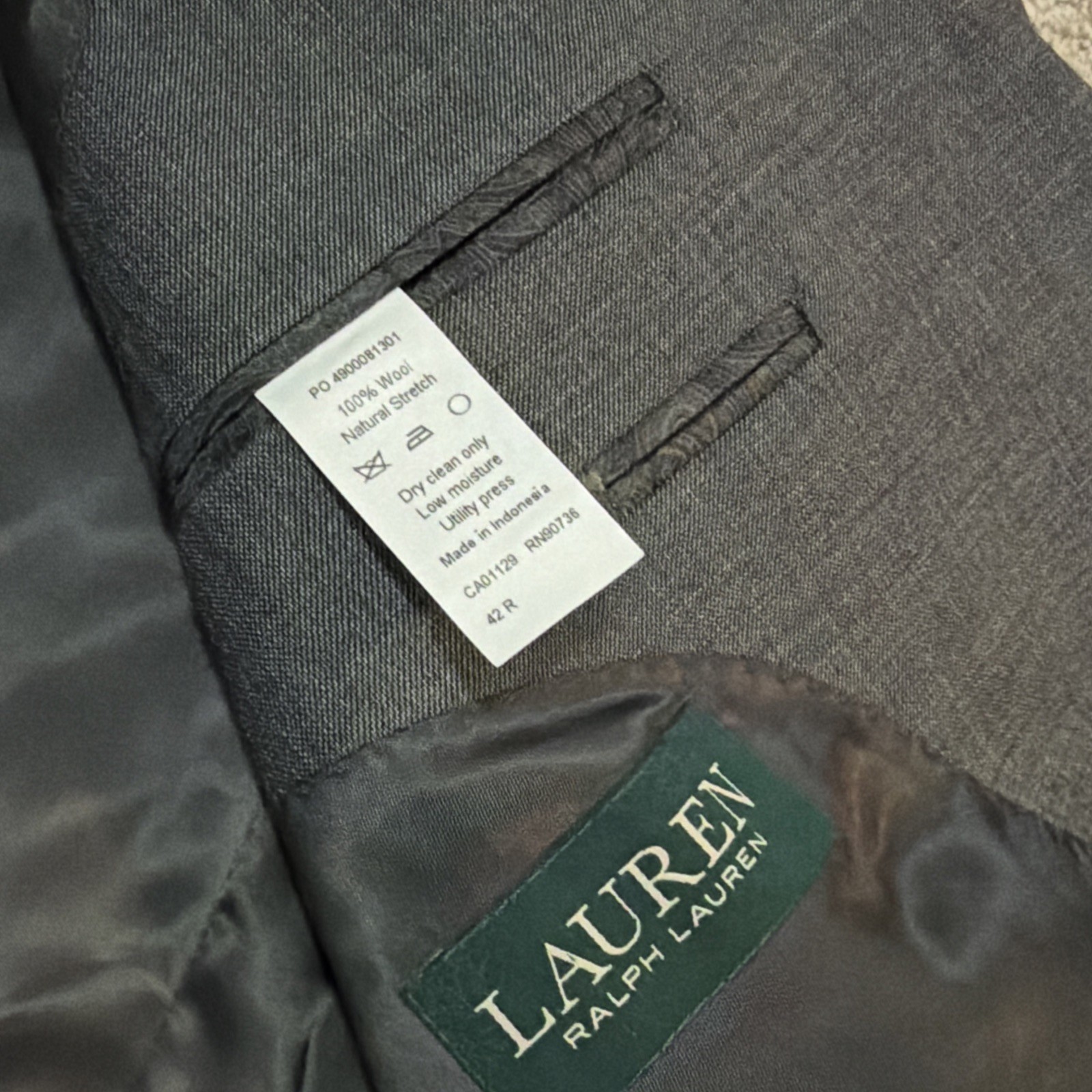 Lauren Ralph Lauren Mens 42R Gray 100% Wool 2 Button Blazer