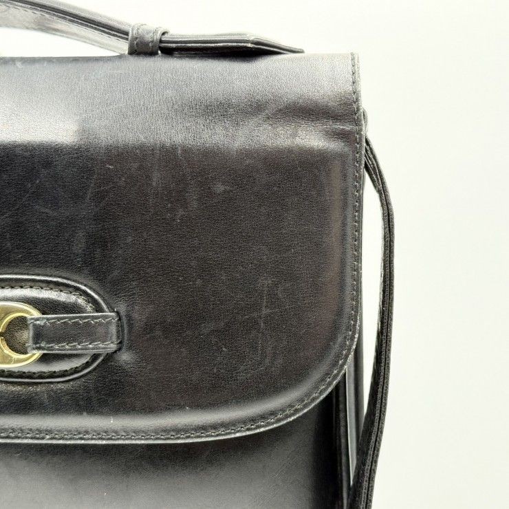 CELINE (Celine) Carriage Hardware Vintage Shoulder Bag Leather Black Gold Hardwa