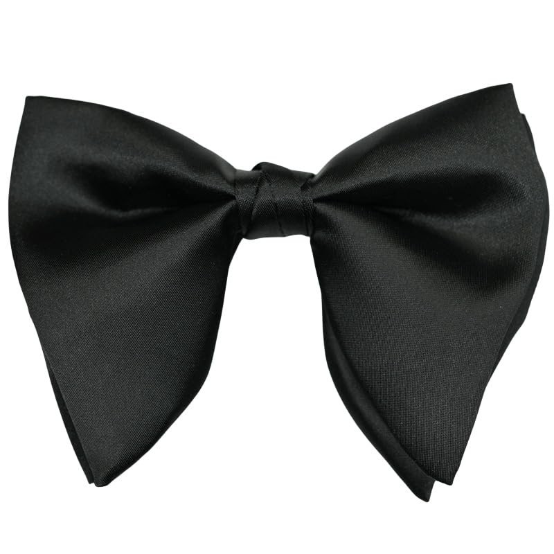 Oversized Pretied Black Bow ties, Adjustable Clipon Formal Big Satin Bowtie f…