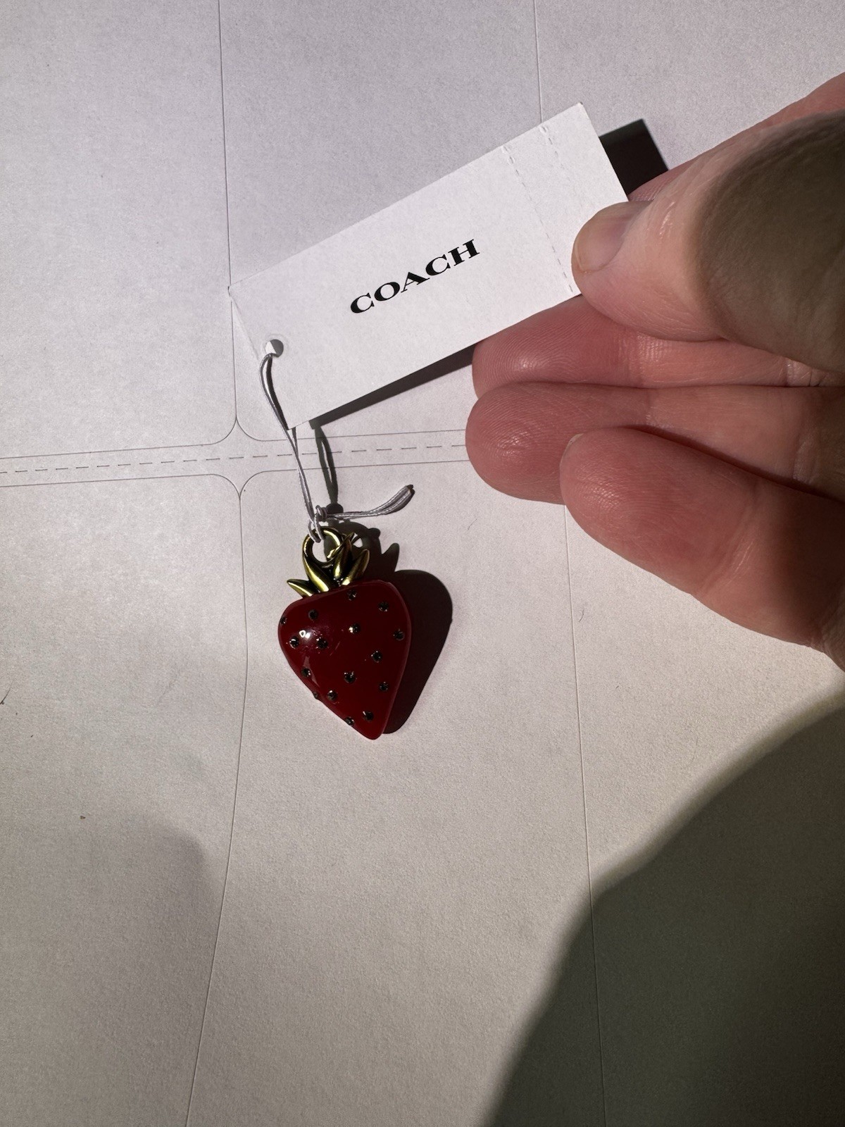 Coach Metal Strawberry Charm Red Gold Rhinestone Accent Women