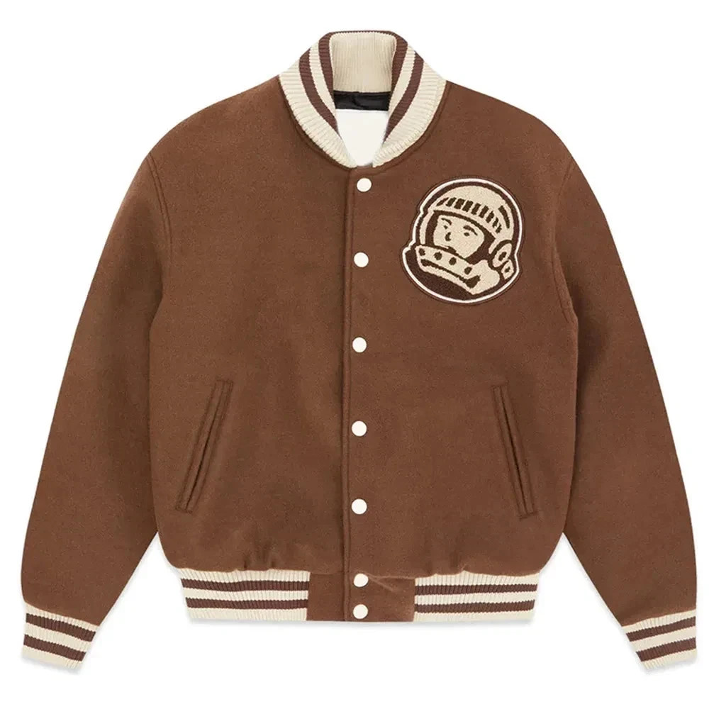 Billionaire Boys Club Brown Wool Varsity Jacket Men’s Snap Button Bomber Coat