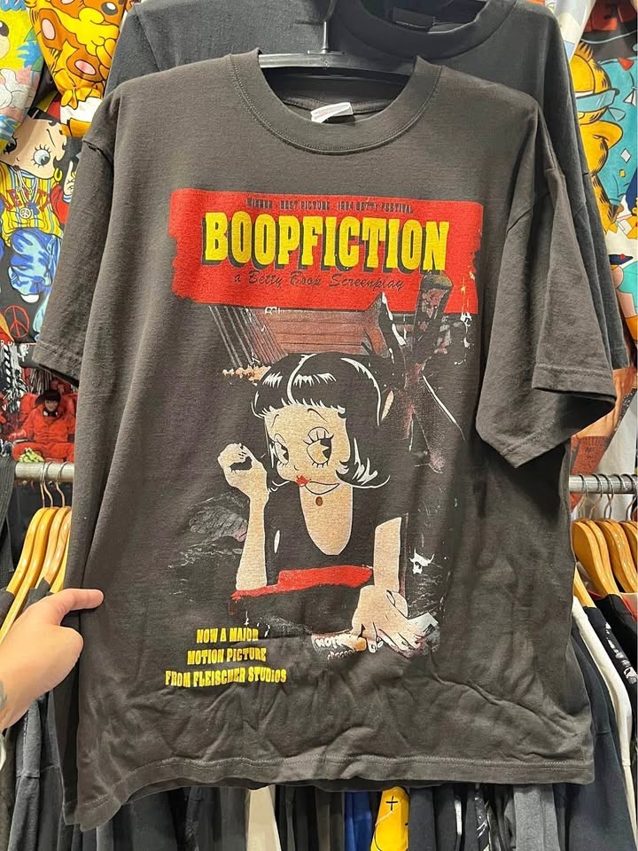 Boopfiction Graphic T-Shirt Vintage Style Parody Single Stitch Faded Black XL