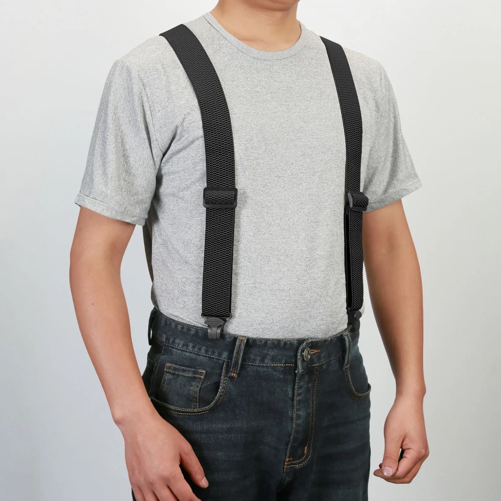 Men Suspenders Heavy Duty Work 3.8cm Wide X-Back with 4 Plastic Gripper Clasps A