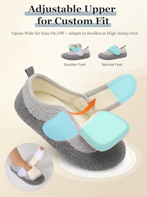 Slippers for Women Men Wide Fit 7-7.5 Wide Women/5-6 Wide Men Dark Light Grey