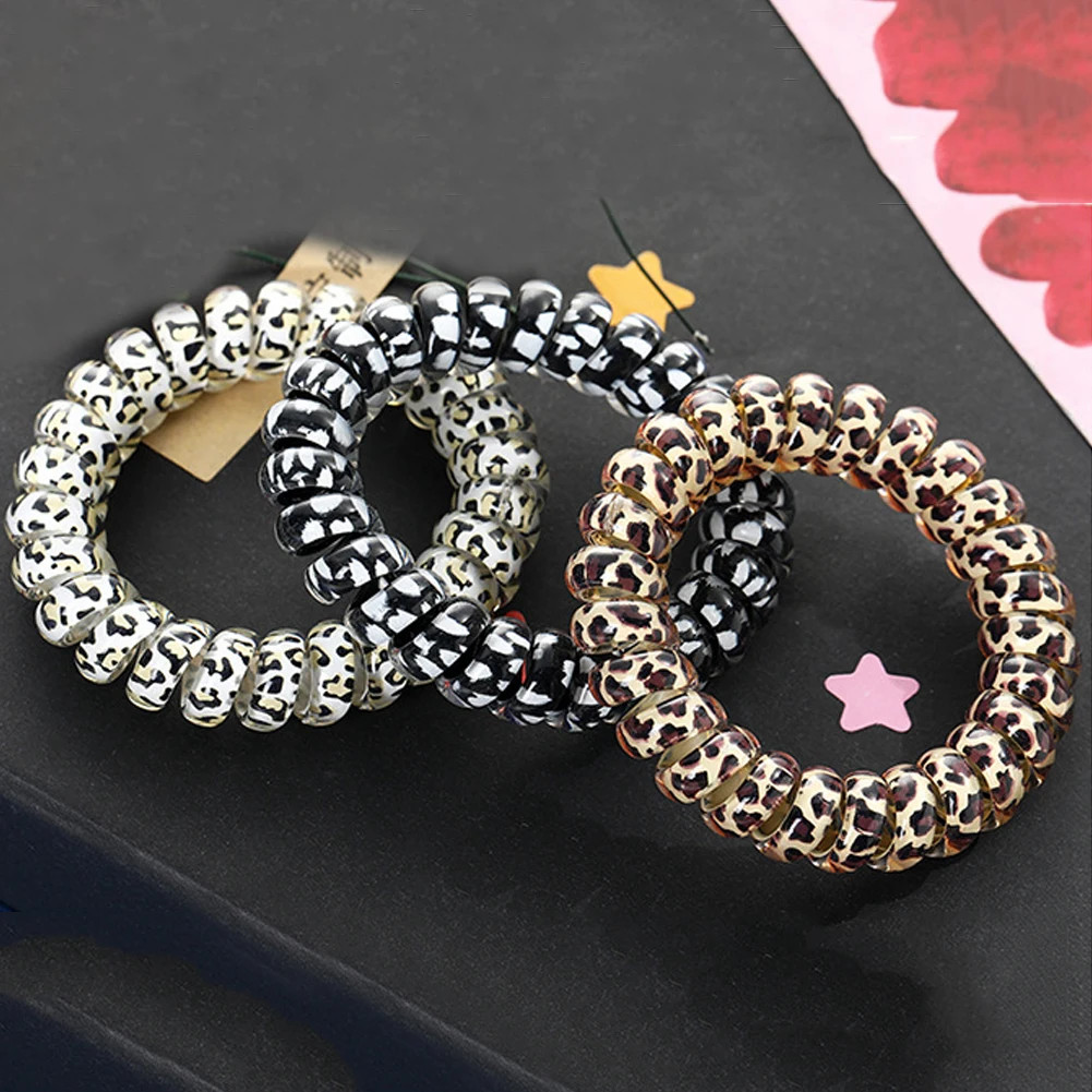 1PCS Leopard Hair Scrunchie Elastic Hair Bands Circle Spiral Hair Ties Women Gir