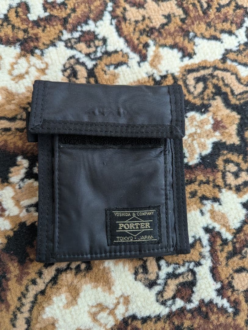 Porter Capsule Wallet Black Nylon Bi-fold Card Coin Pocket Used