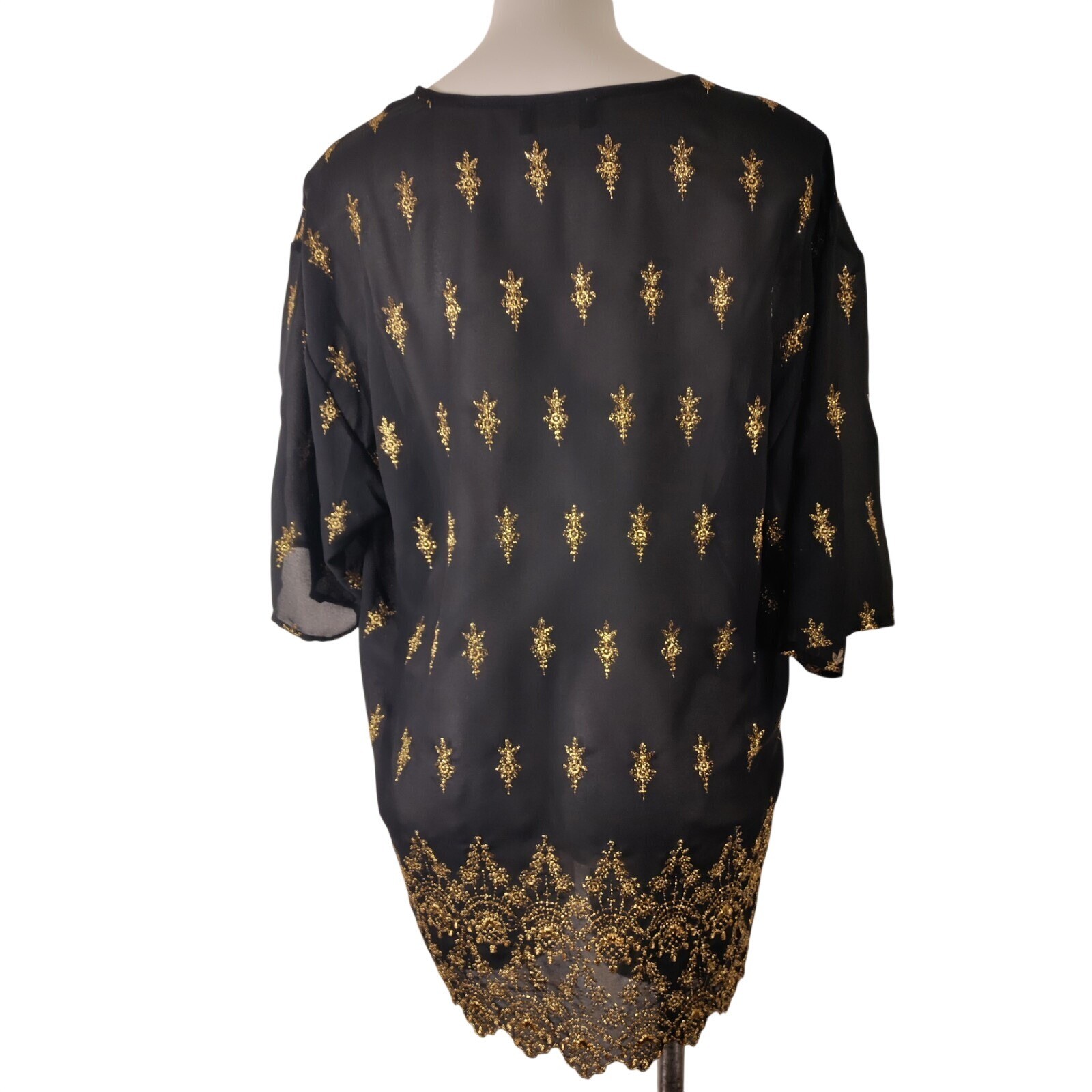 ABS Allen Schwartz Collection Black Blouse Top Gold Embellishments Sz M – Stains