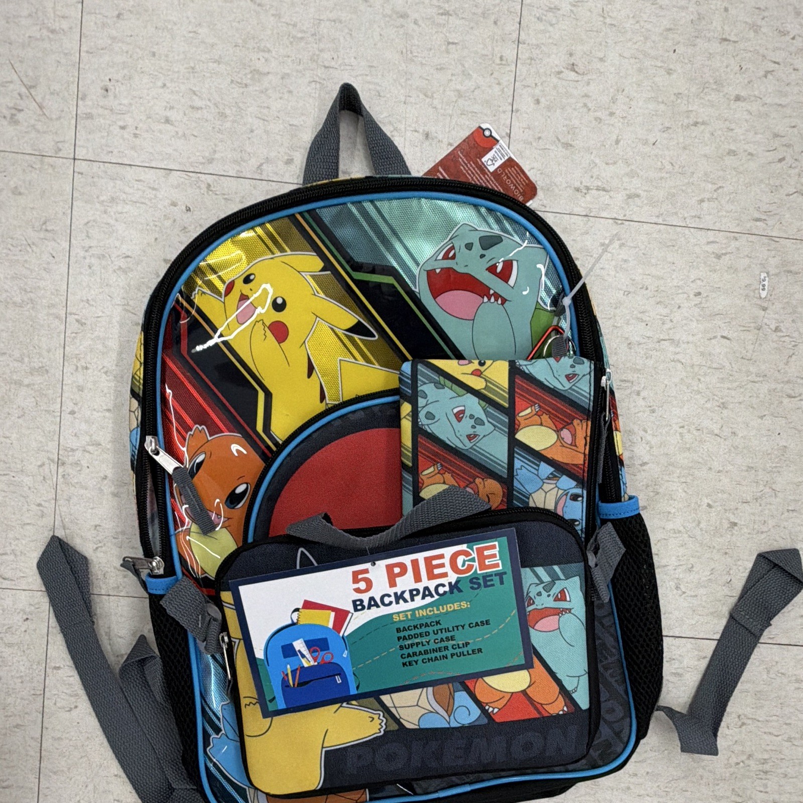 Bioworld Pokémon 5-Piece Small Backpack Set Pikachu Multicolor Polyester Zip