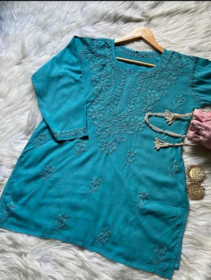 Chikankari Handwork Embroided Short Premium Kurtis