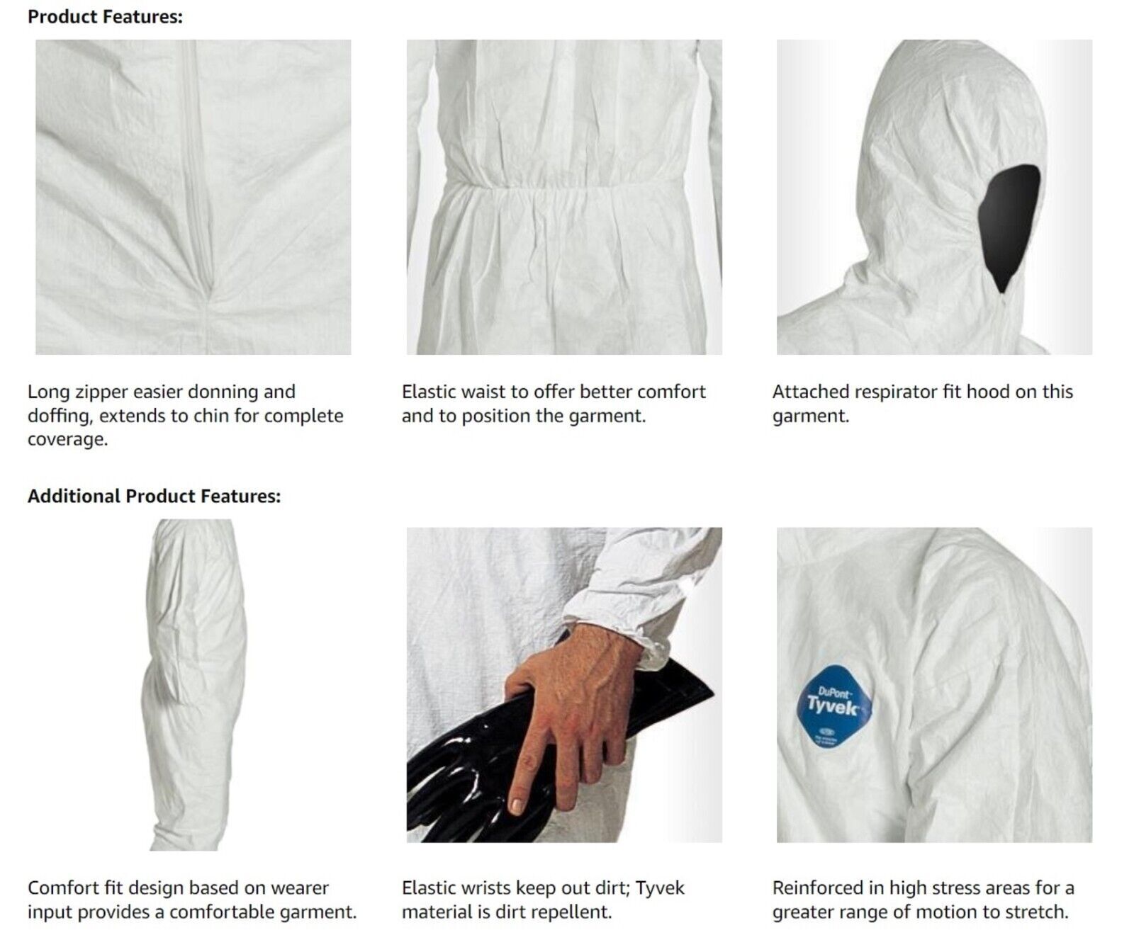 Dupont TY127S TYVEK Disposable Protective Coverall Bunny Spray Suit W/Hood 25/CS