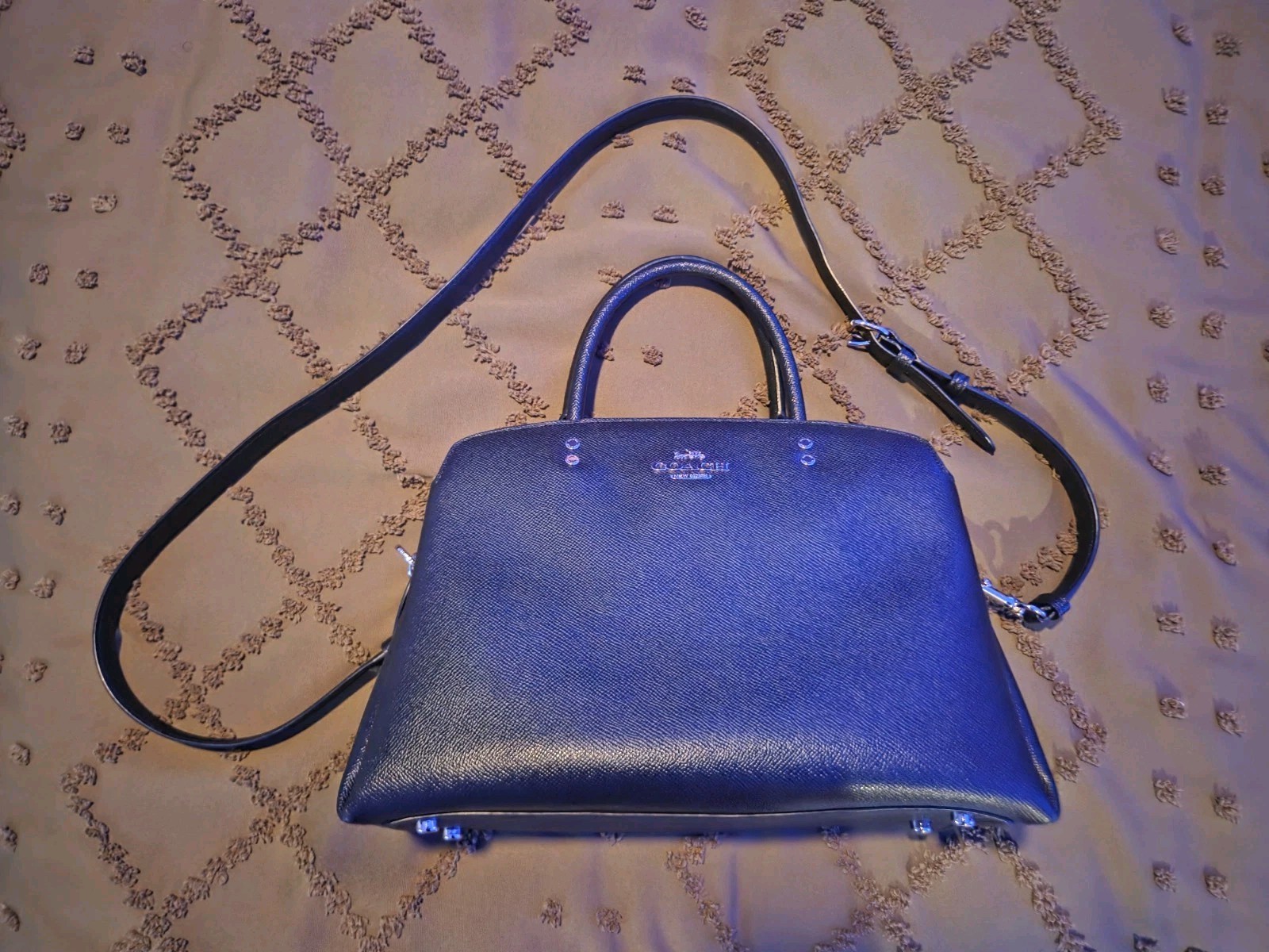 Coach Lillie Carryall Black Crossgrain Leather Satchel Crossbody Bag