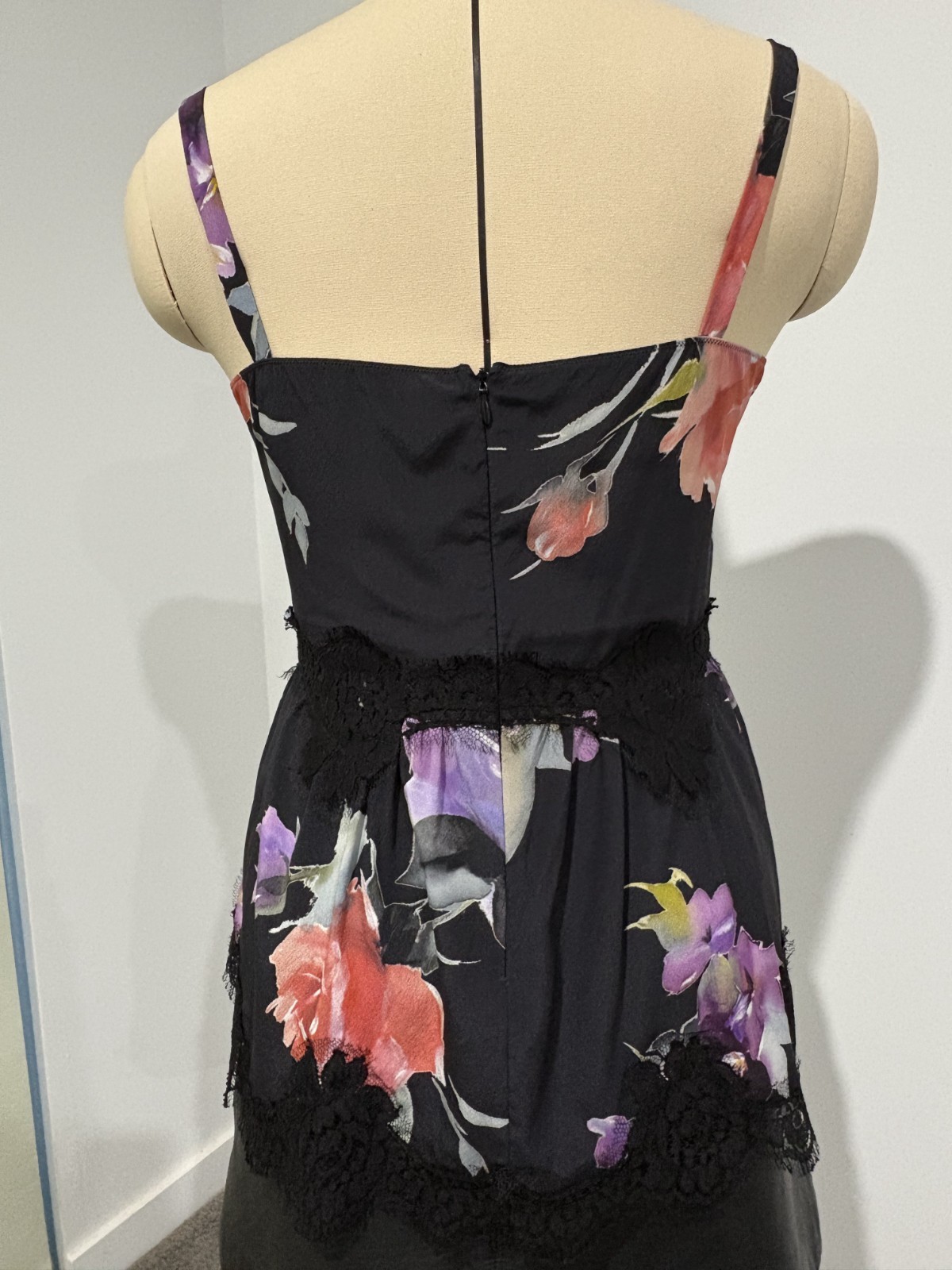 Dolce & Gabbana Purple Iris Floral Lace Trim Silk Camisole Top – Size 44