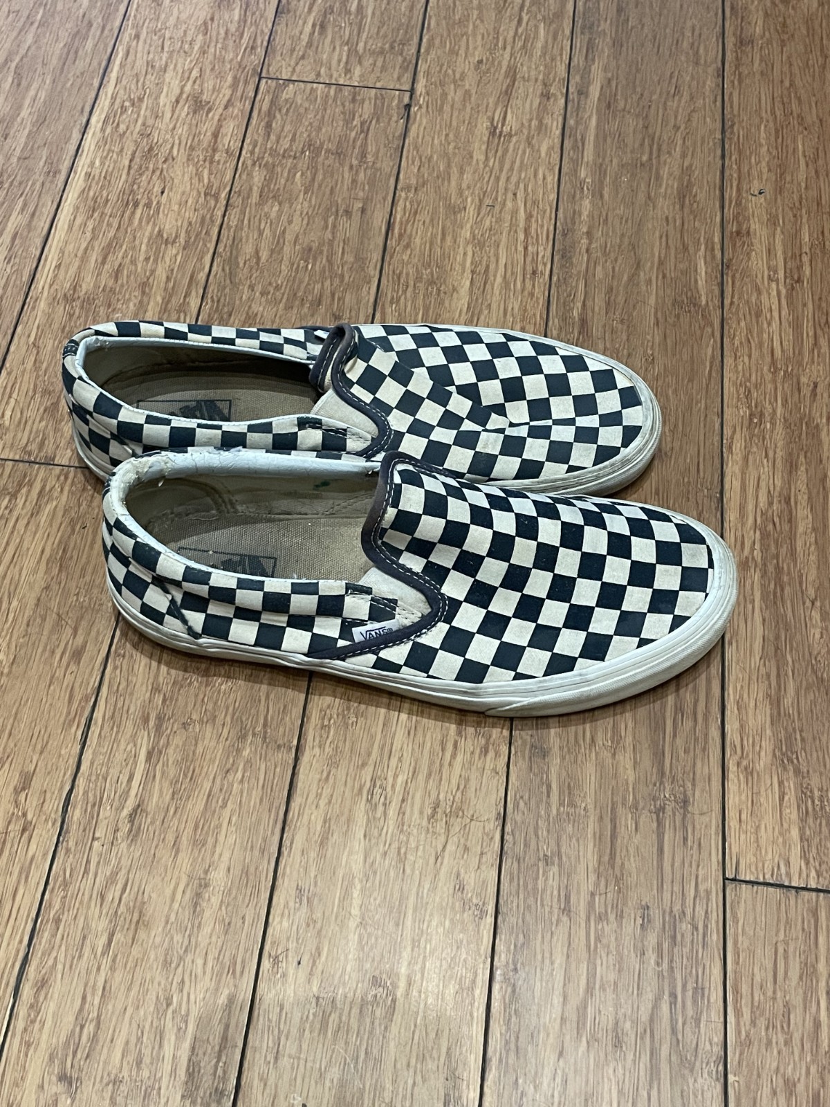 VANS Unixex M 10.5 W 12 Classic Slip On Skate Shoes Full Checkered Blue White