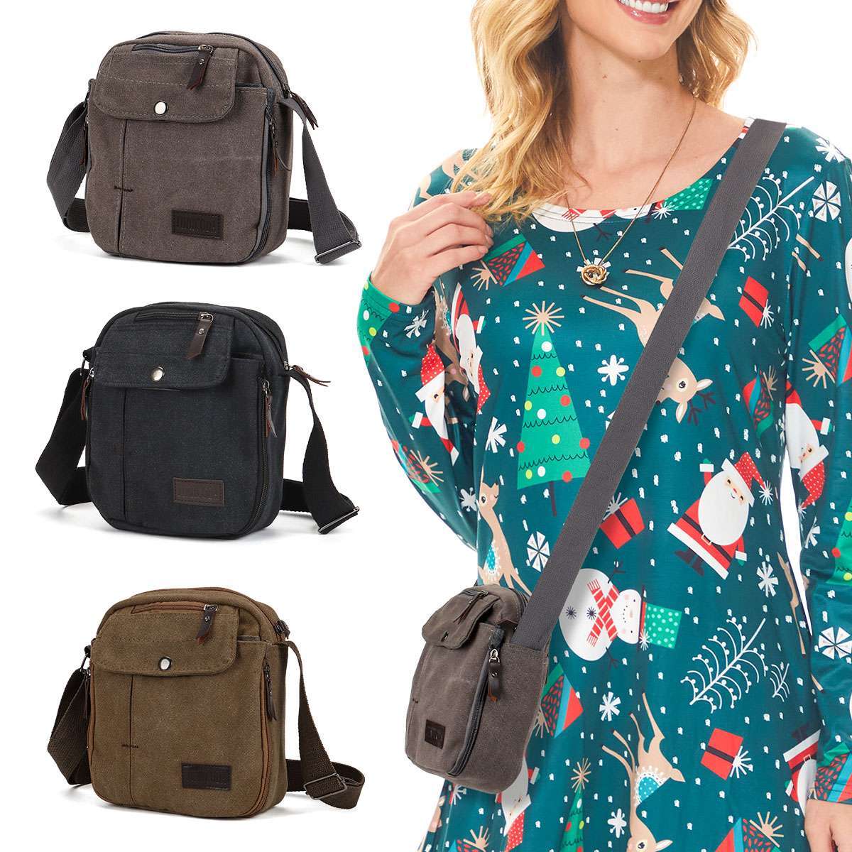 Men’s Canvas Crossbody Bag Phone Tablet Messenger Shoulder Bag Casual Tote Pouch
