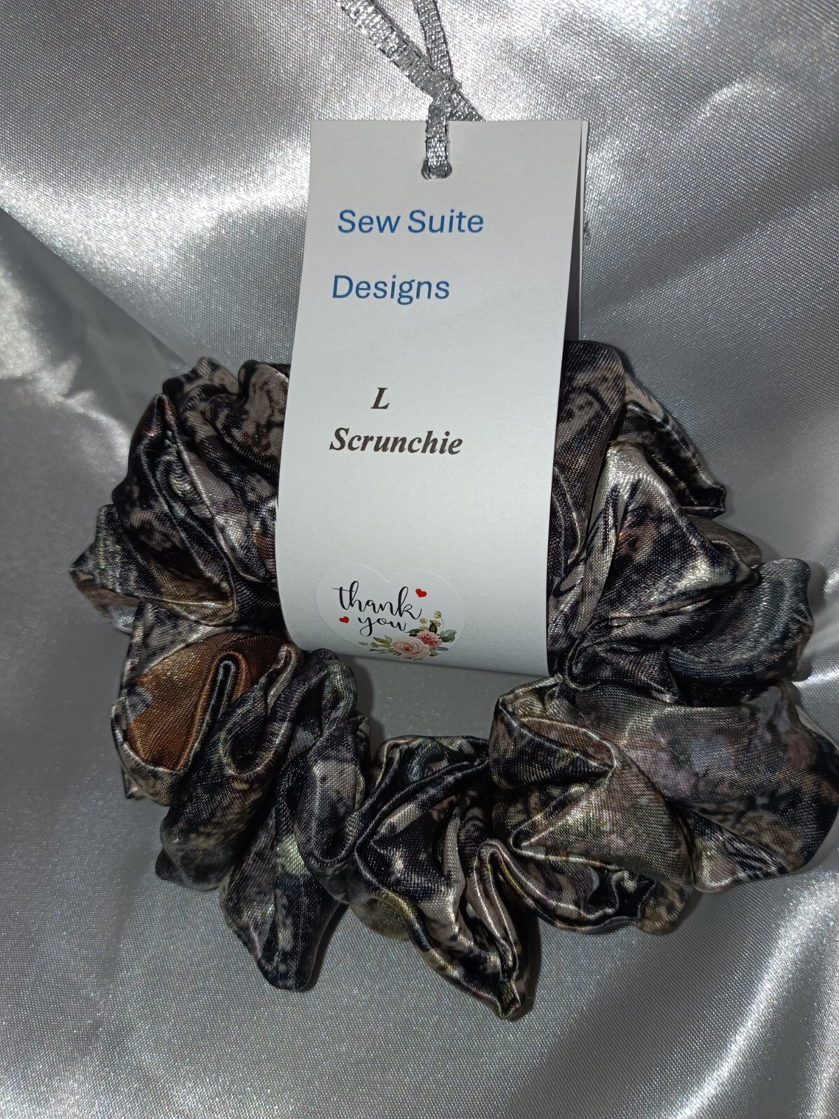 Handmade Women’s Scrunchies size L True Timber Camo Satin Fabric New