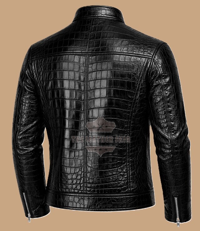 Men’s Leather Jacket Black Crocodile Pattern Real Luxury Leather Jacket Coat