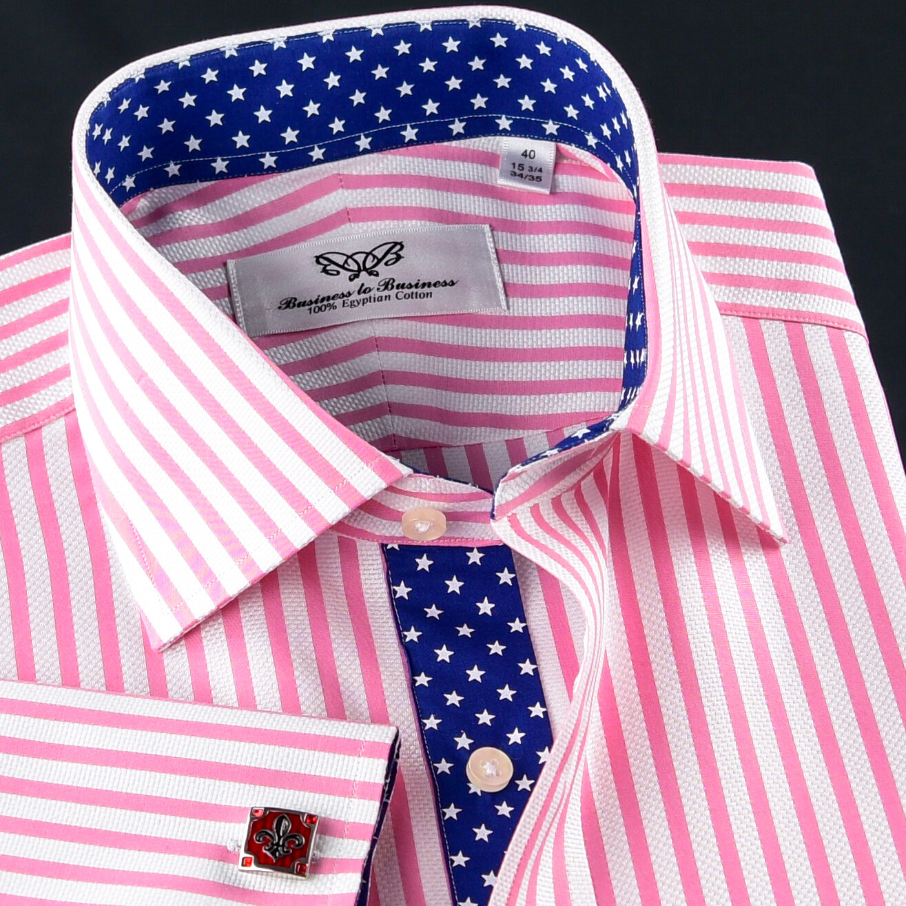 Pink Stripe Unique Designed Blue Stars Inner Lining Business Shirt Smart Top