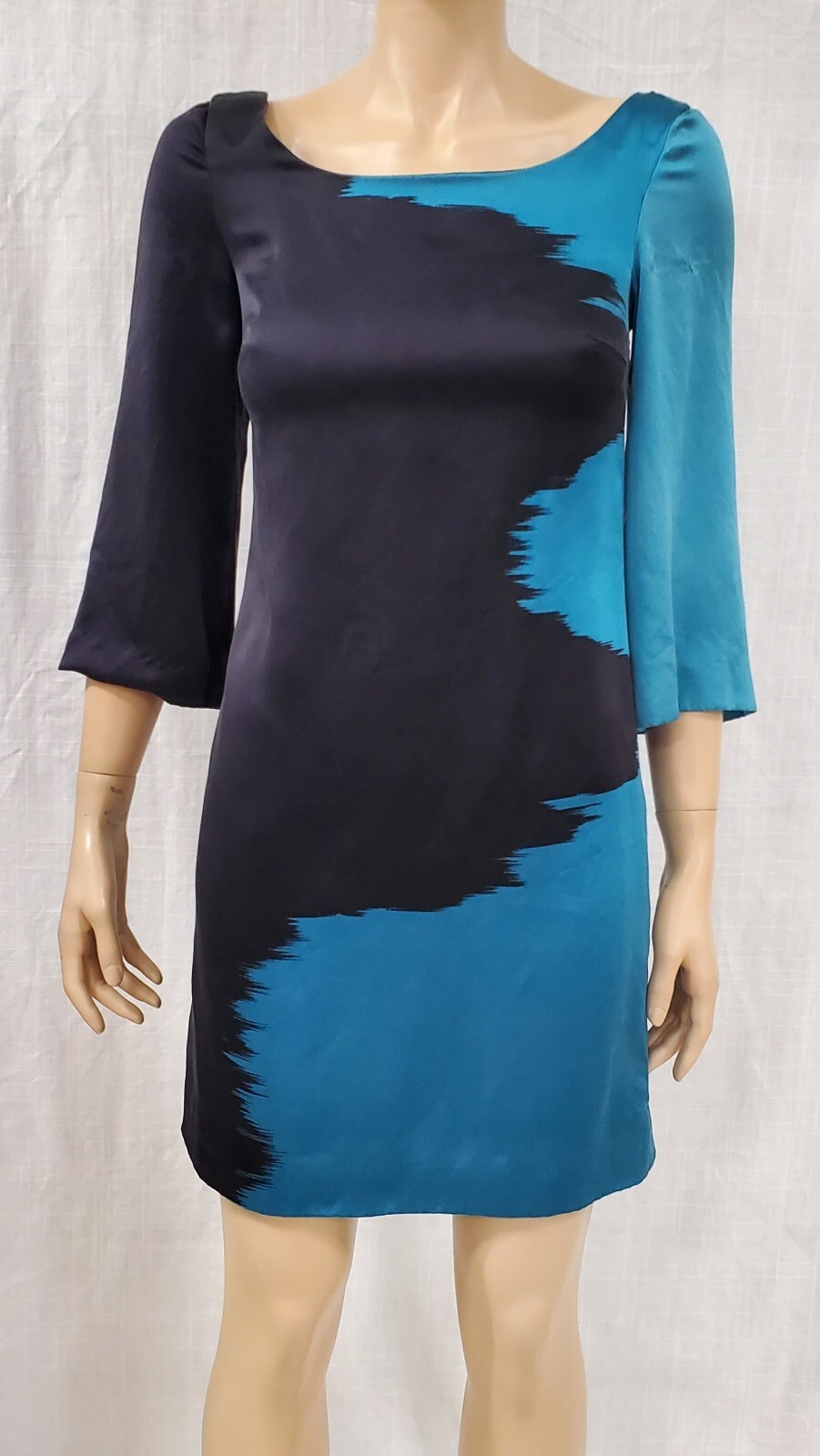 Jay Godfrey Modern Colorblock Silk Shift Dress Blue Black 3/4 Sleeve Womens 0