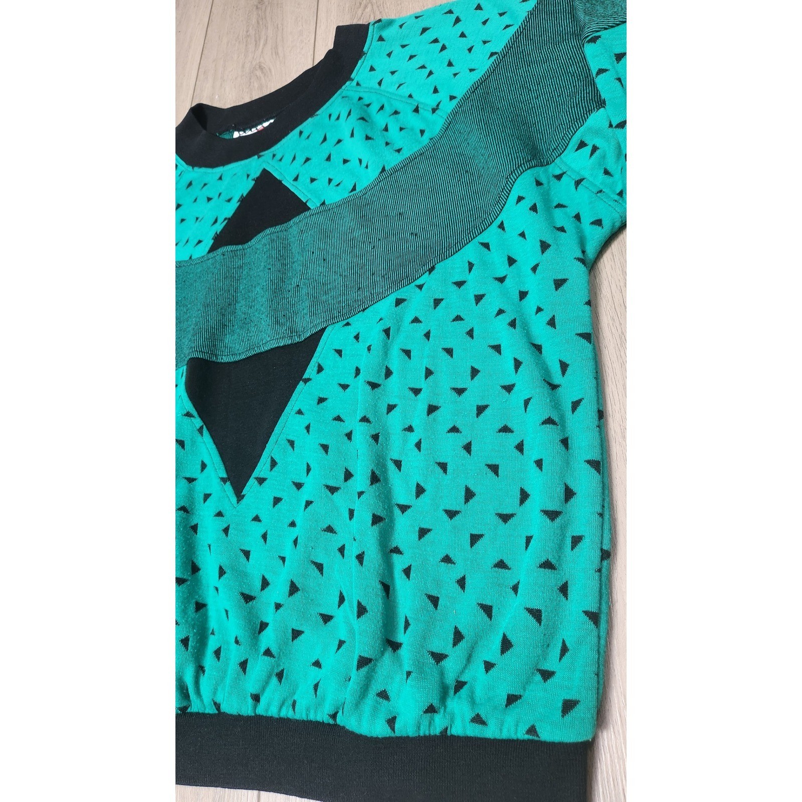 Vintage 80s 90s Gitano Womens Geometric Teal Sweatshirt Retro Top Size M