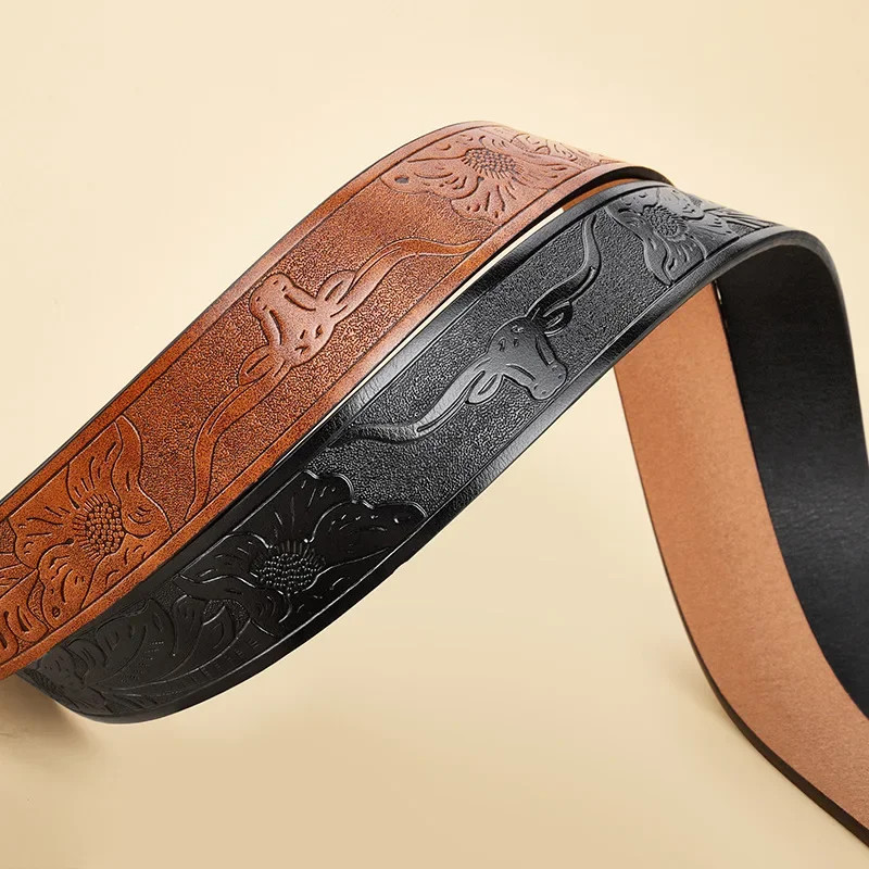 3.8Cm Belts without Buckle Pu Leather Belt Body No Buckle Strap for Smooth Buck