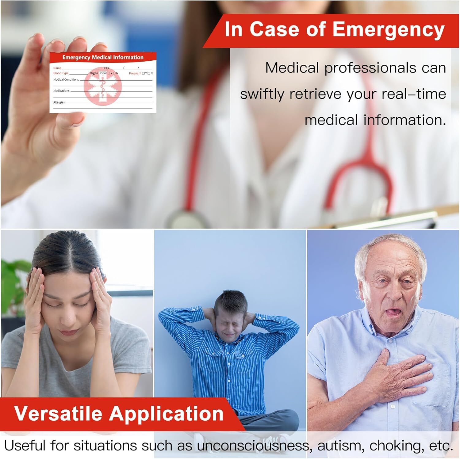 10 Pcs Emergency Medical Information ID Card Emergency Contact ID Cards Medical