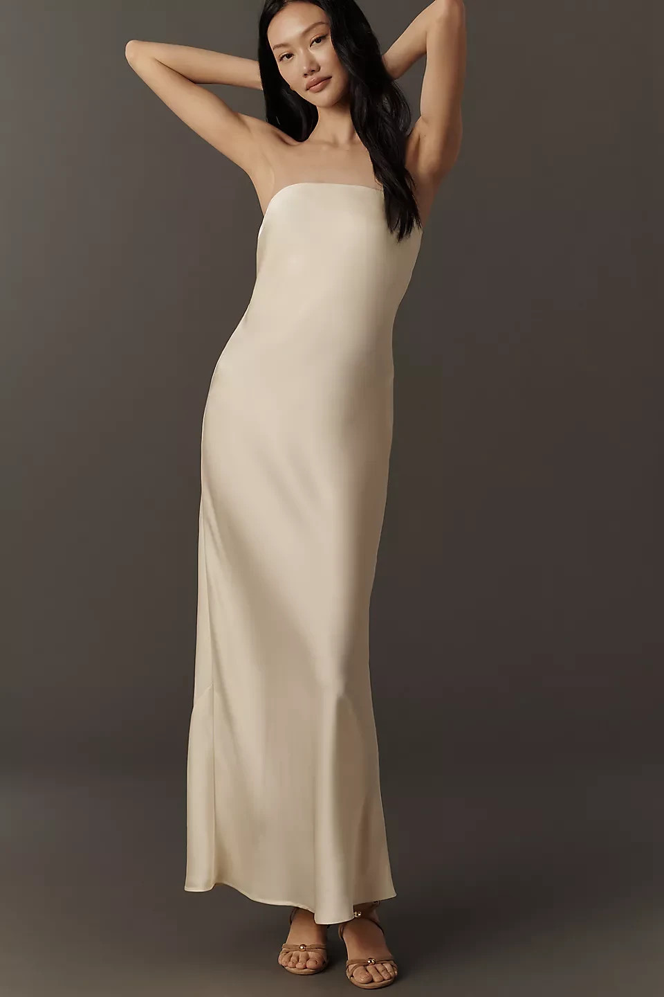 Anthropologie – Fleur Strapless Satin Maxi Slip Dress