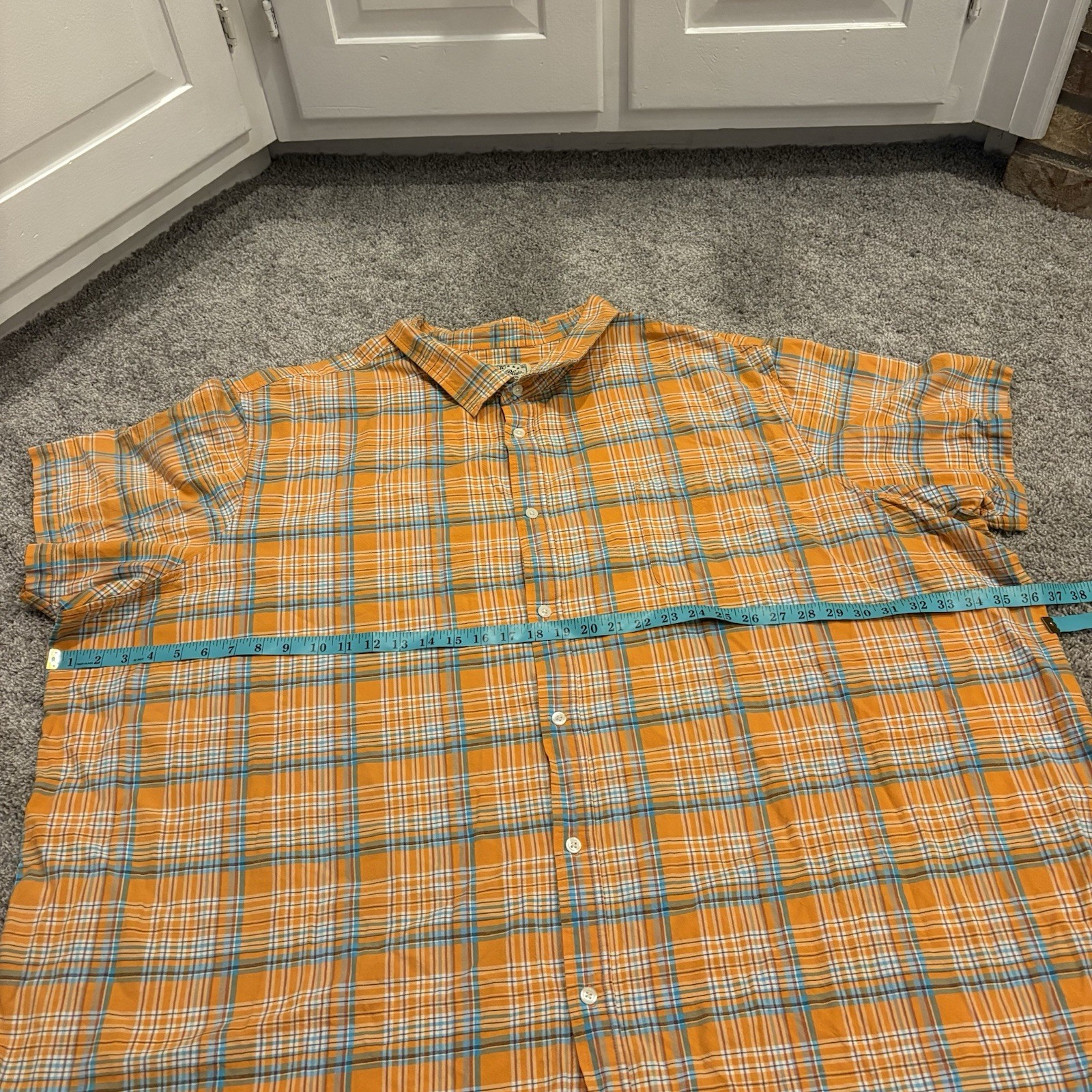 Liberty Blues Denim Western Shirt Men’s 7XLB / 7XL BIG Orange Plaid Button Up