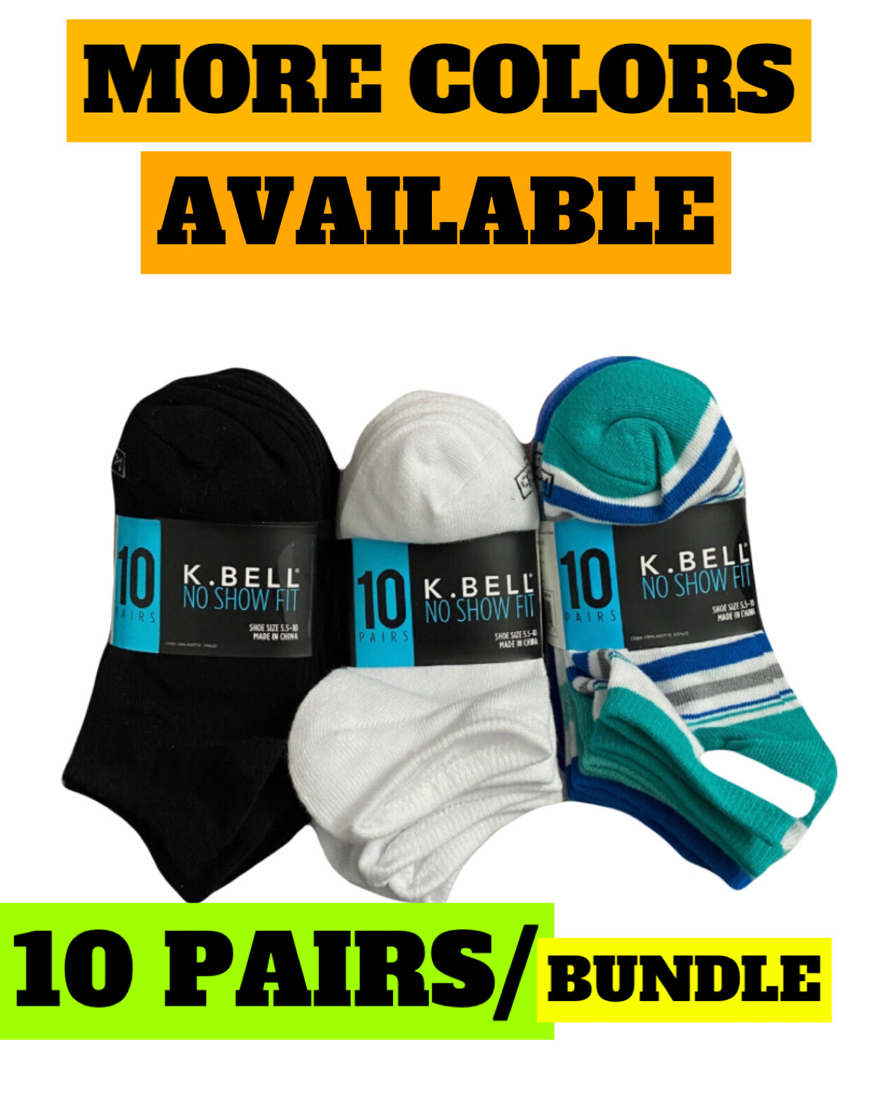 K.Bell NO SHOW FIT 10 PAIRS/PACK WOMEN’S SOCKS SHOE SIZE 5.5-10