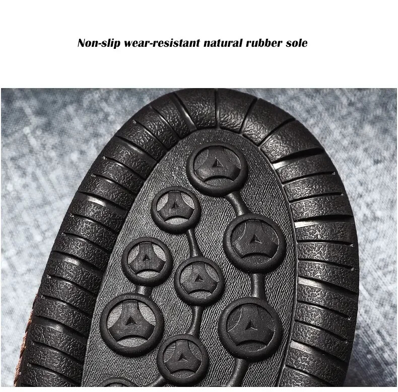 Men Hand Stitched Leather Walking Shoes Lace Up Non Slip Casual Outdoor Sneakers