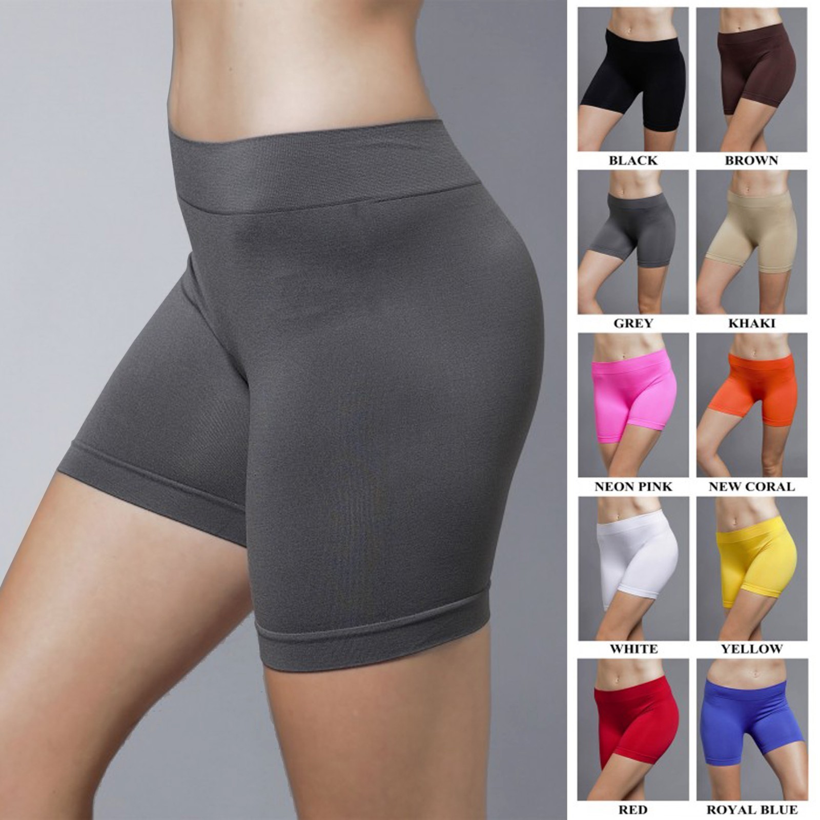 Seamless Stretch Bike Shorts Solid Colors Spandex Workout Basic Plain Tight Pant