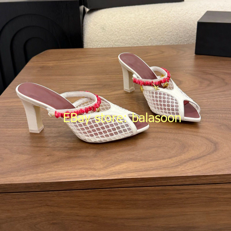thick-heeled slippers 2026 summer hollow fishmouth high-heeled slippers 35-41