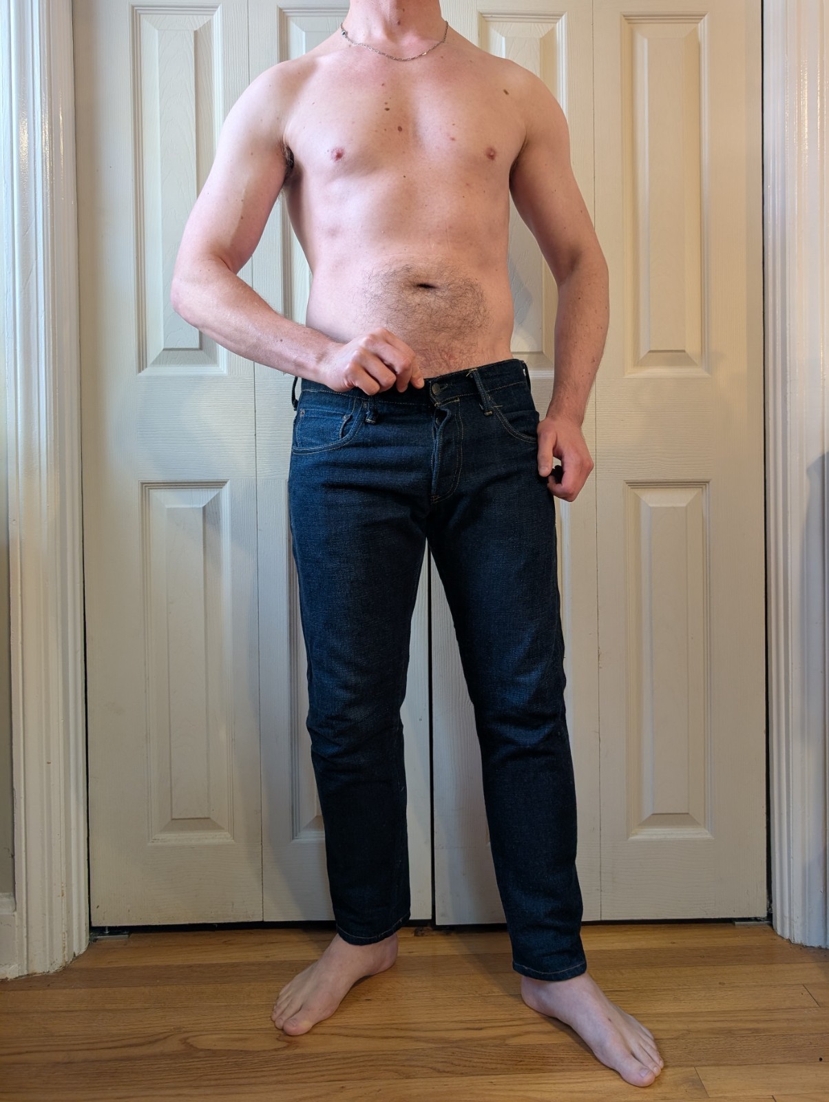 Tanuki Denim Selvedge Jeans – Slim fit, low rise, button fly.