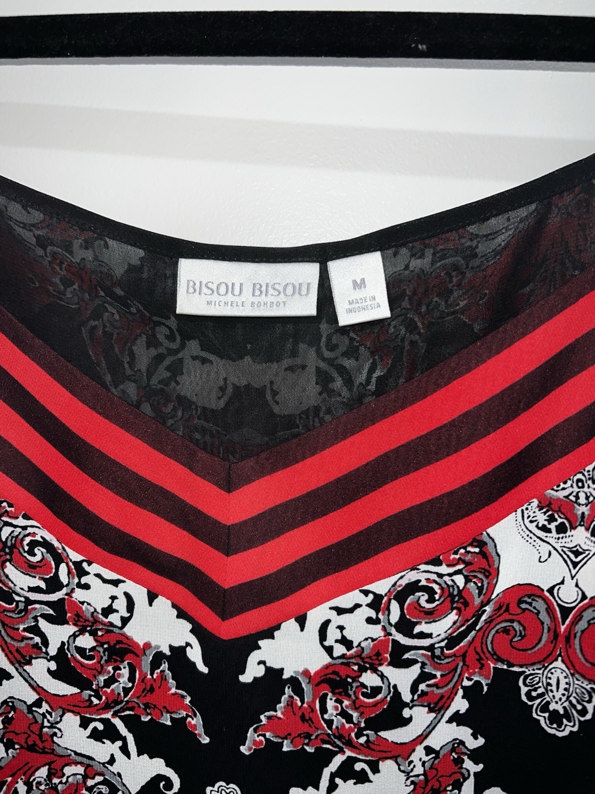 Bisou Bisou Red Black Baroque Print Chiffon Cami Tank Top Size M