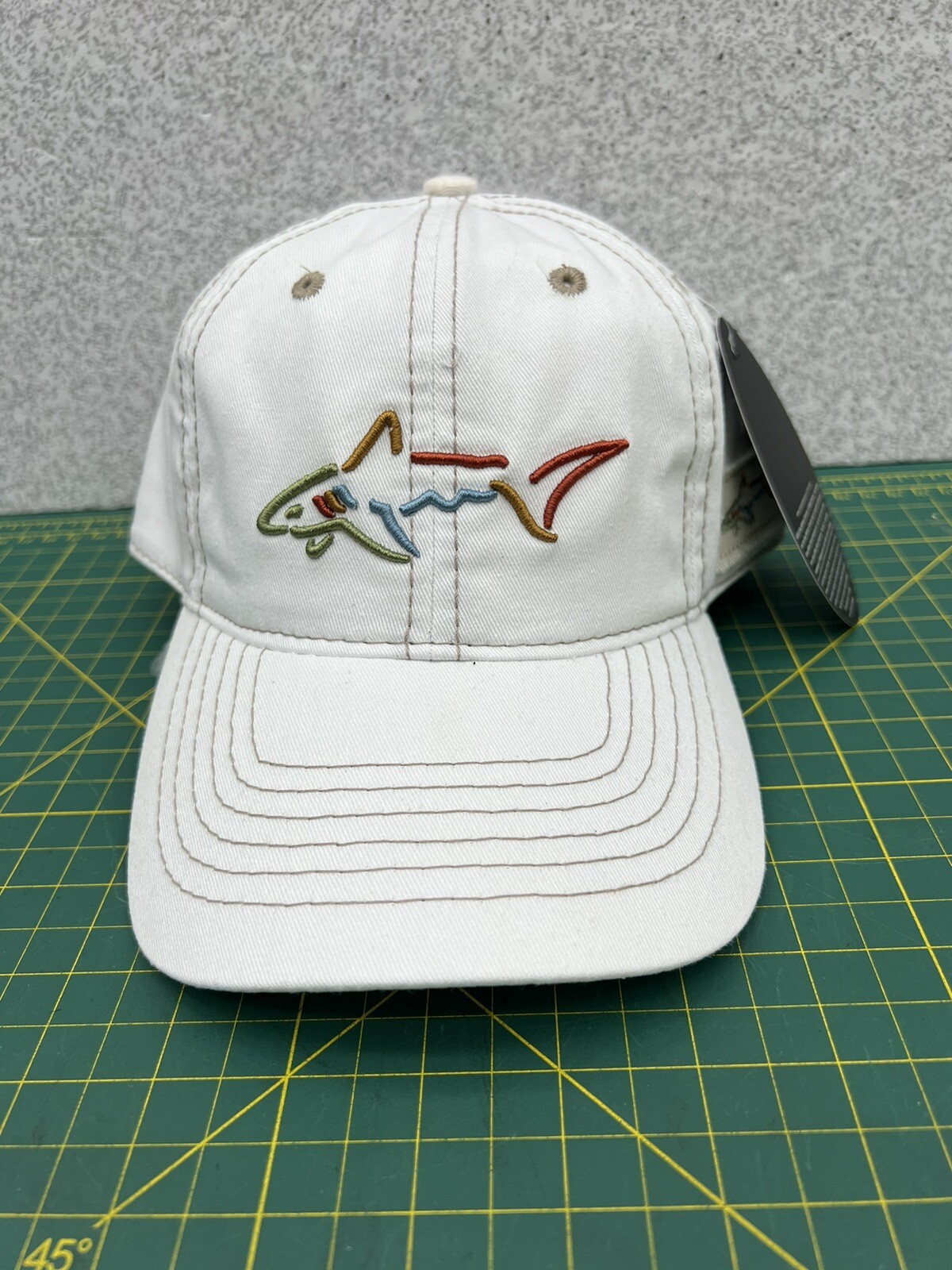 Greg Norman Beige w/ Tan Stitching Embroidered Shark Logo Golf Hat Cap – New!