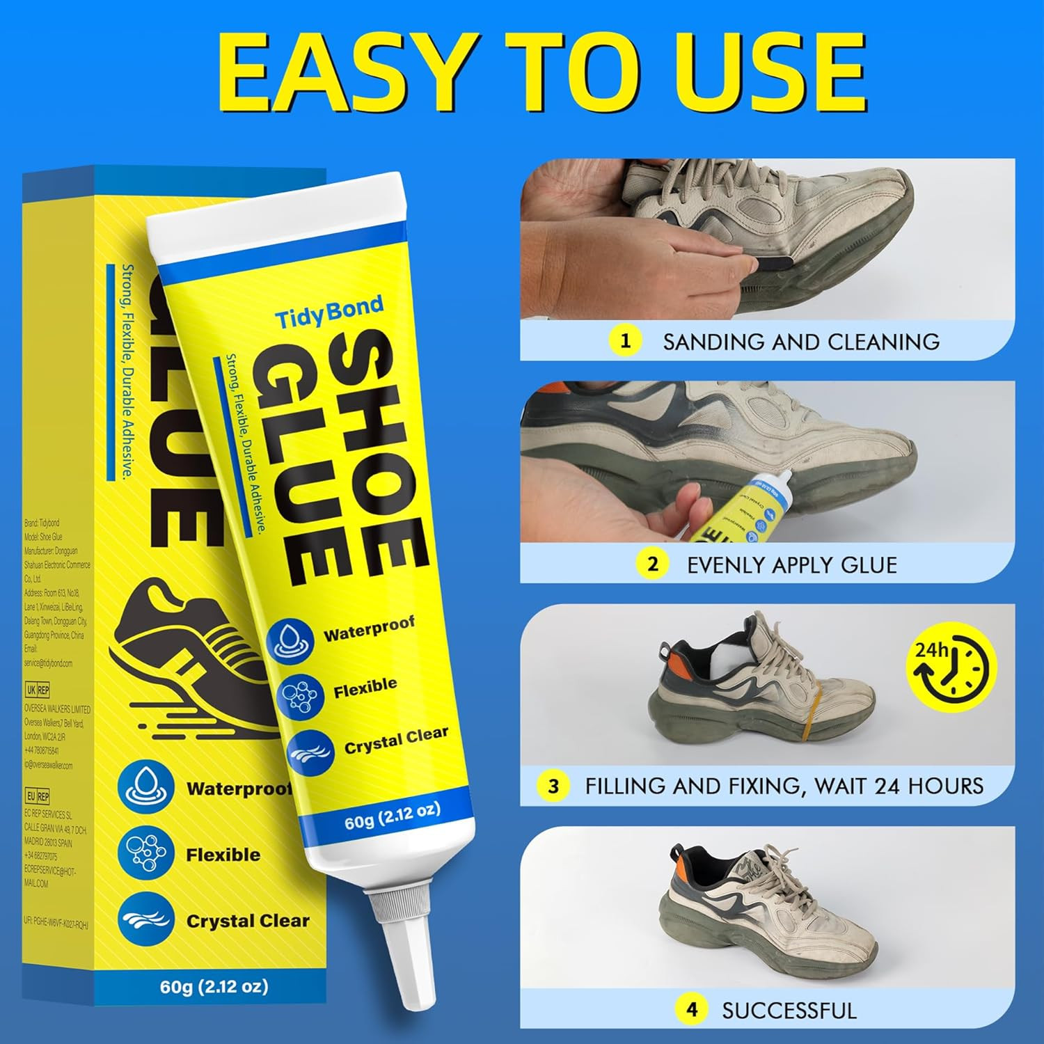 Shoe Glue Waterproof Clear Flexible Repair Adhesive for Soles Boots 2.1Oz