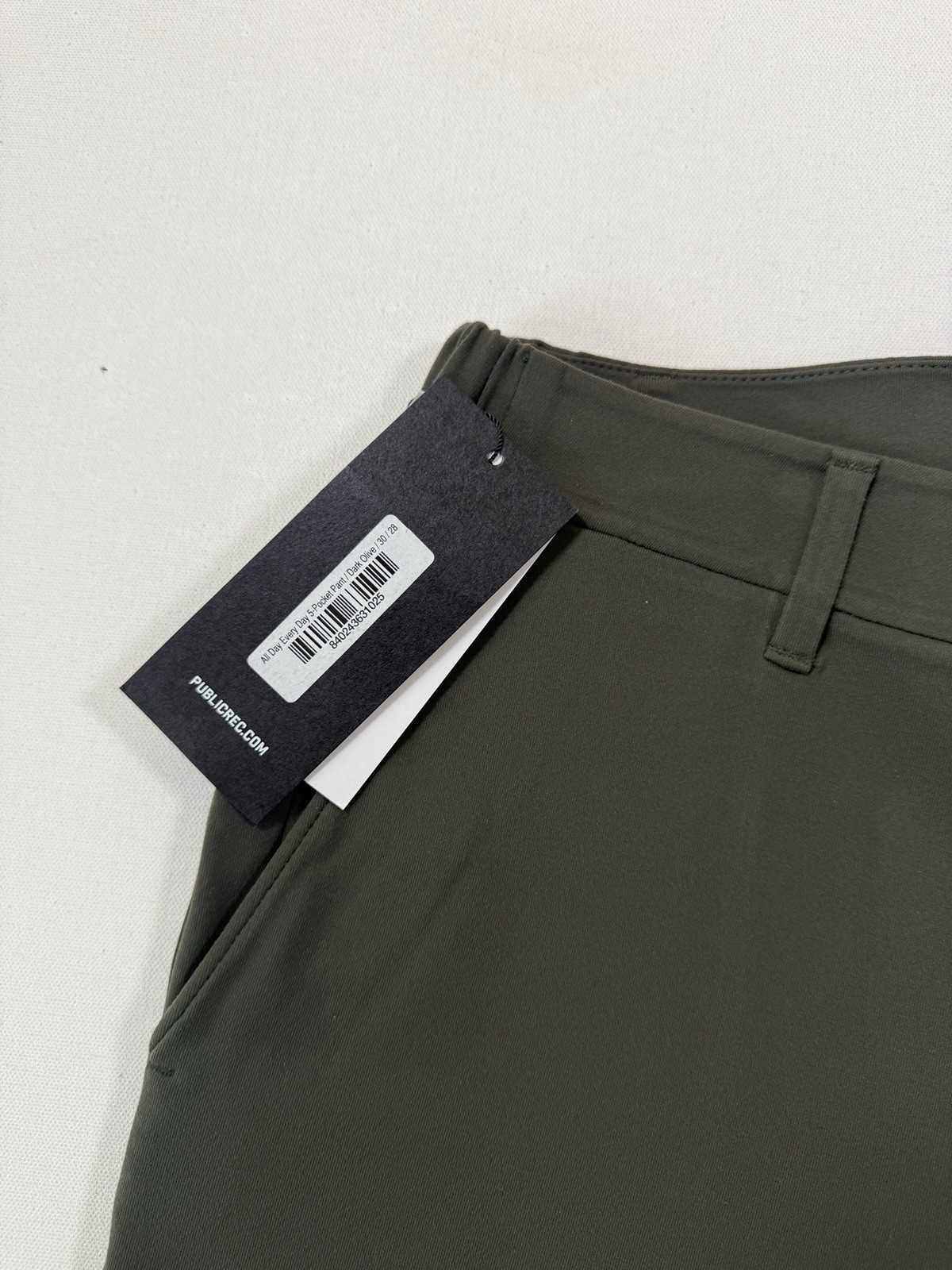 Public Rec Pants Mens 30×28 Dark Olive All Day Every Day Stretch 5 Pocket NWT