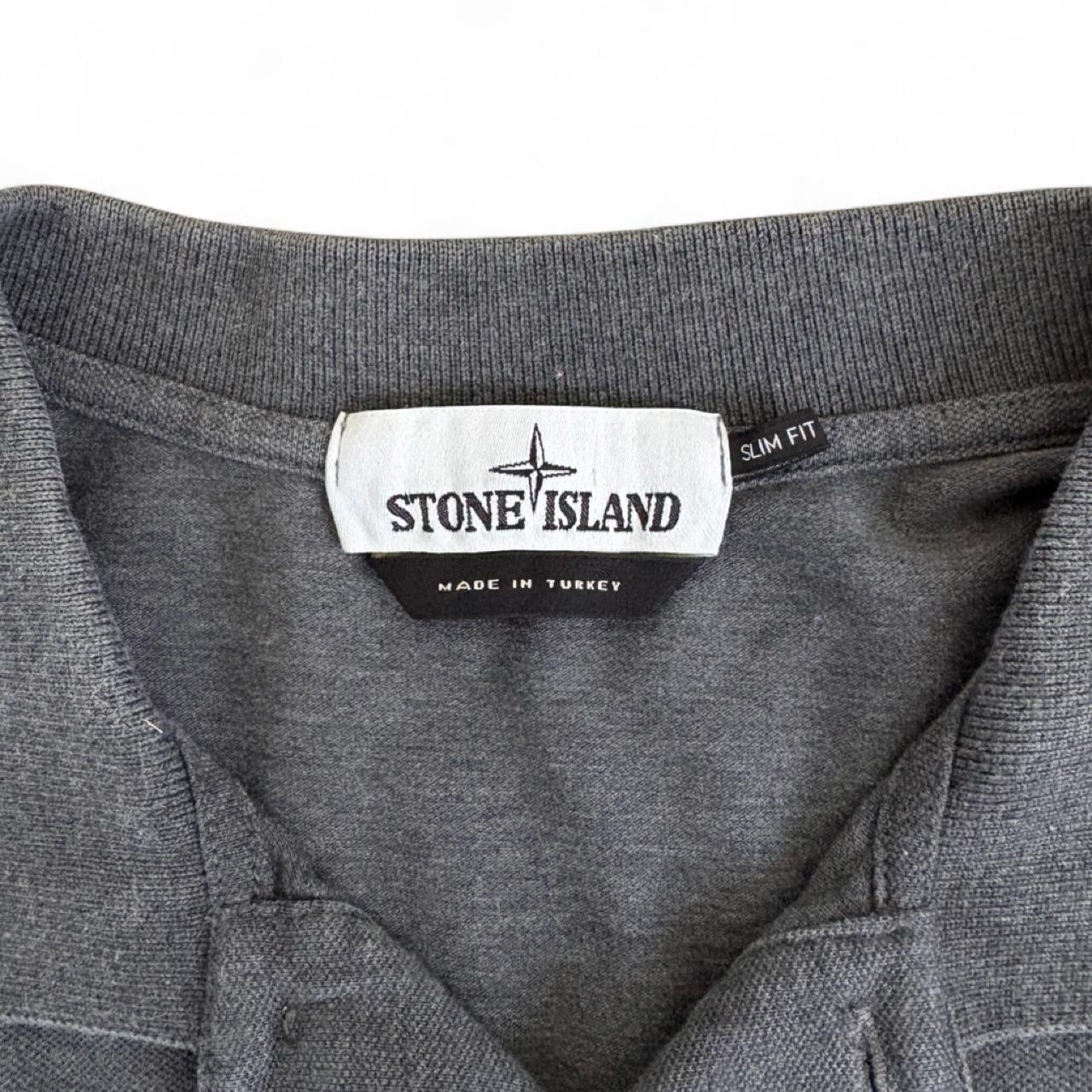 Men’s Stone Island Patch Charcoal Grey Orange Stripe Collared Polo Slim Fit M/L